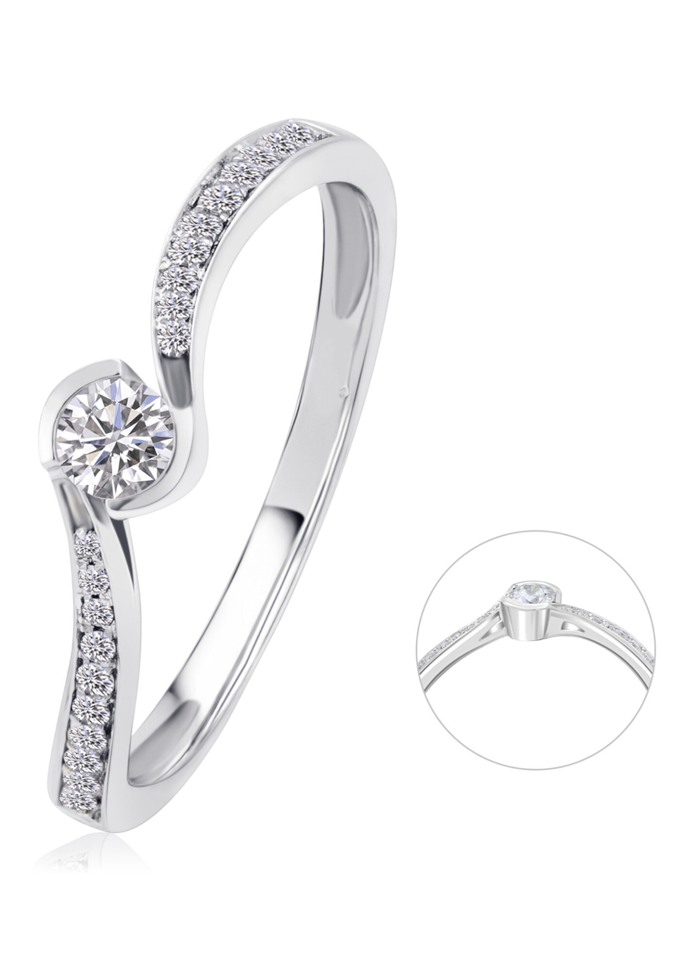 ONE ELEMENT Diamantring »0,16 ct Diamant Brillant Memoire mit Center Ring aus 585 Weißgold«