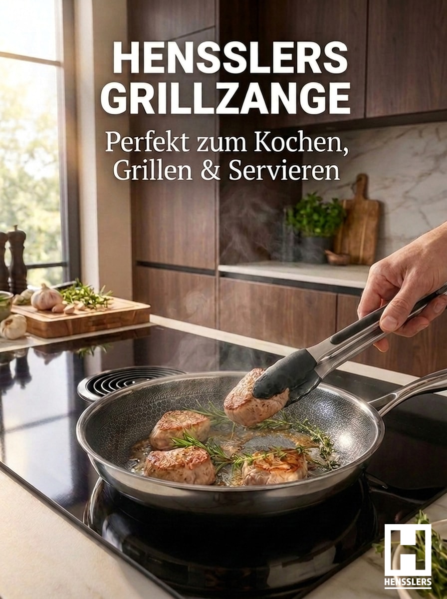 HENSSLERS Grillzange rutschfester Silikon und Klickverschluss