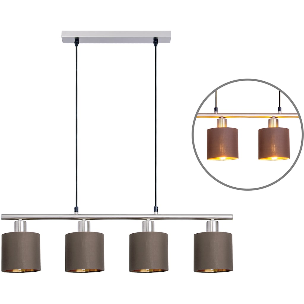 näve Pendelleuchte »Maron«, 4 flammig-flammig, 4er Pendel, E14 max. 40W, braun/gold/satin-nickel, Stahl/Textil