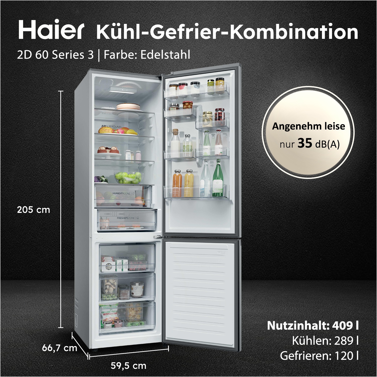 Haier Kühl-/Gefrierkombination »HDPR1620ANPK« 205 cm hoch 59,5 cm breit Energieeffizienzklasse A (Skala A bis G)