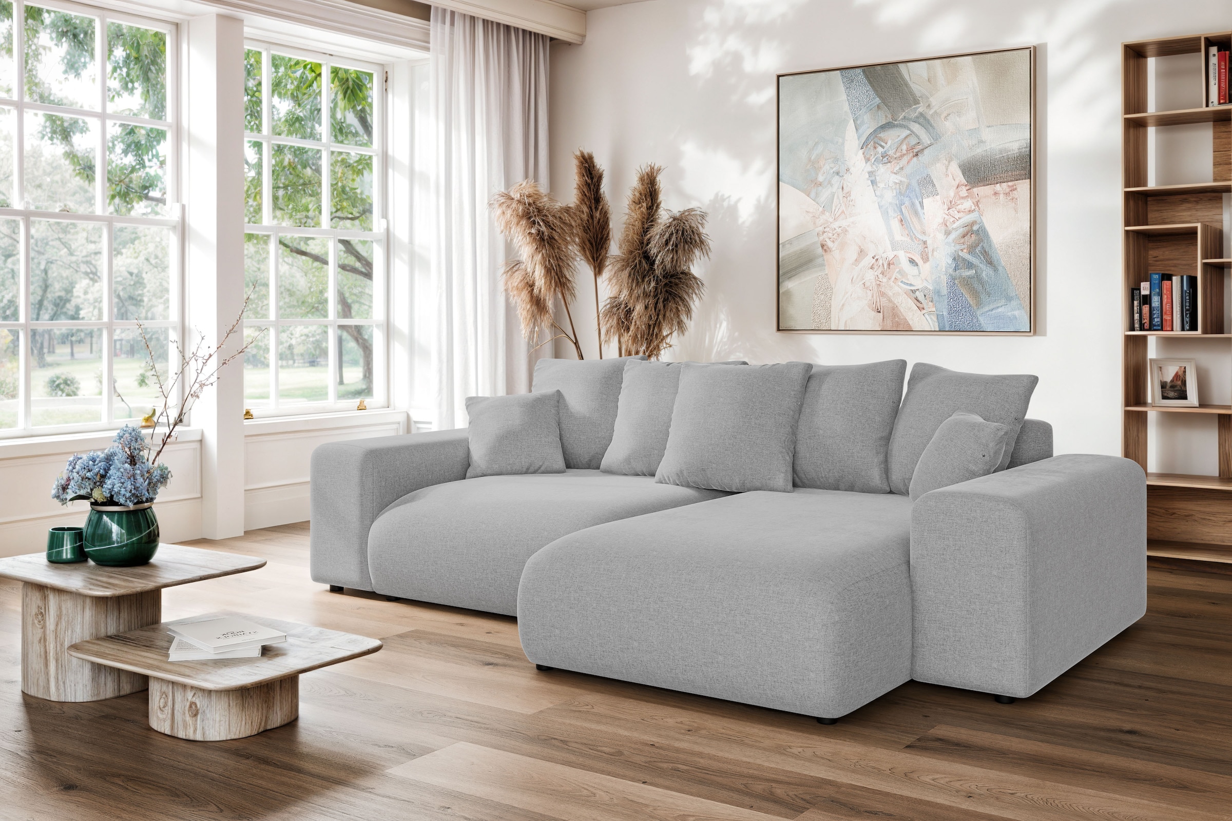 INOSIGN Ecksofa »LAKESIDE mit Bettfunktion und Bettkasten, B/T/H 257/166/84 cm«, L-Form, Recamiere beidseitig montierbar, Wellenunterfederung