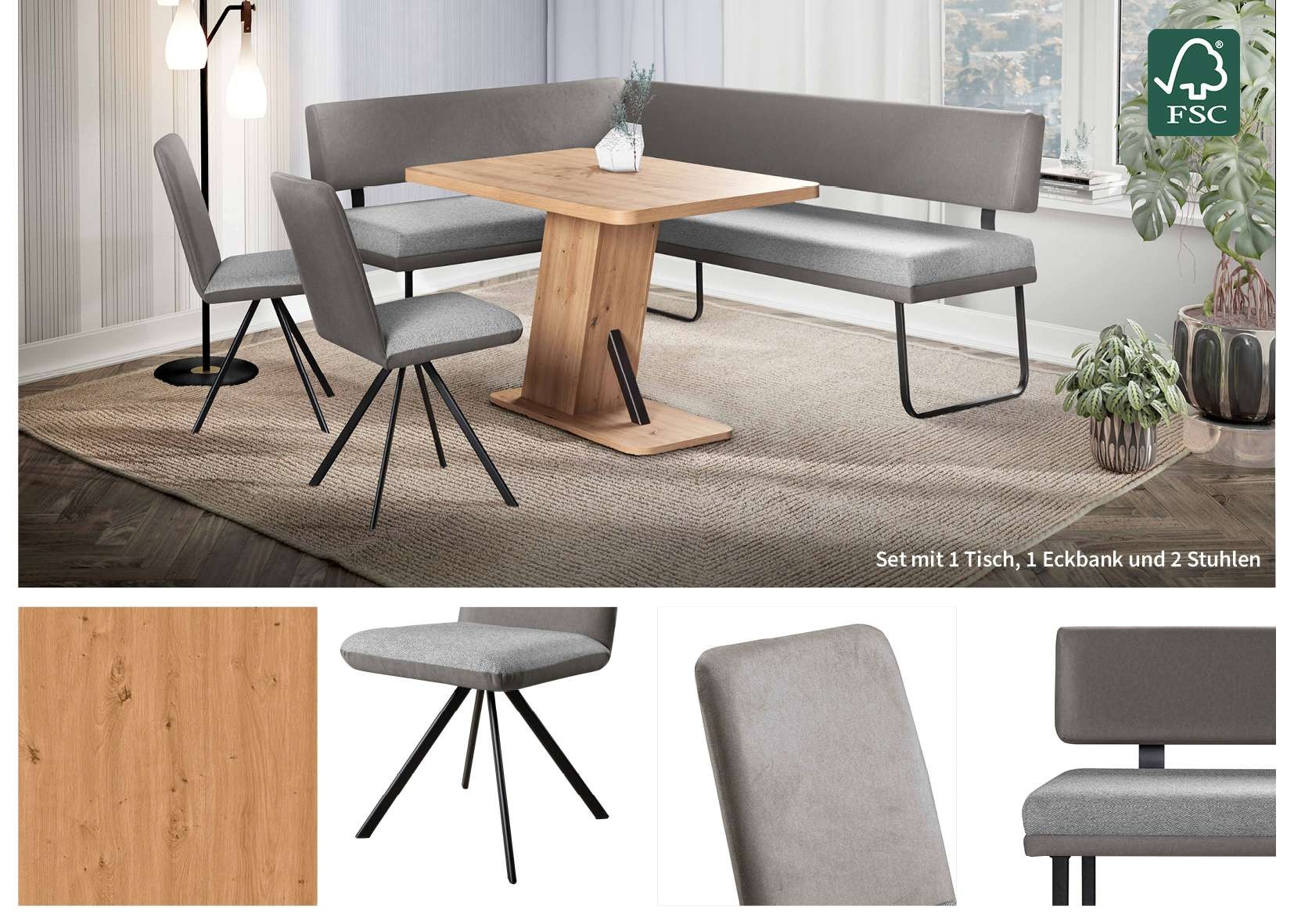 OTTO home Eckbankgruppe »Gabi Essecke, Sitzgruppe, Eckbankgruppe, Küchenbankgruppe« Set, 4tlg, 4 tlg. tlg. Gestell aus matt-schwarzem Flachmetall, stabil, 2-Stoff-Design