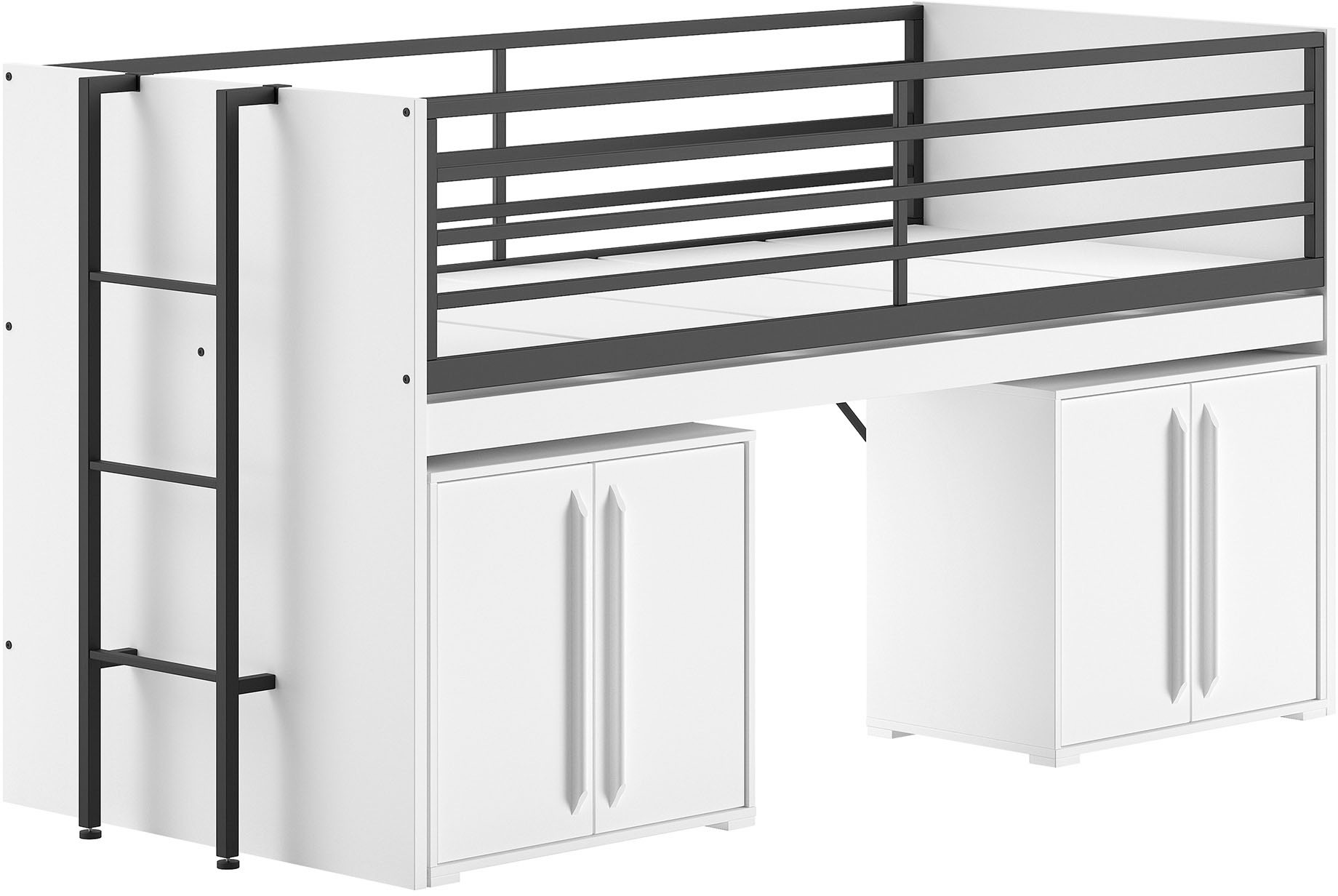 Vipack Stauraumbett »Sam, schlafen und arbeiten in einem, wahlweise Eiche- oder Weiß-Dekor« Liegefläche 90x200 cm, darunter eine große ausziehbare Schreibplatte,  mit Absturzschutz, Leiter u. Stauraum, pflegeleichte Dekor Oberfläche