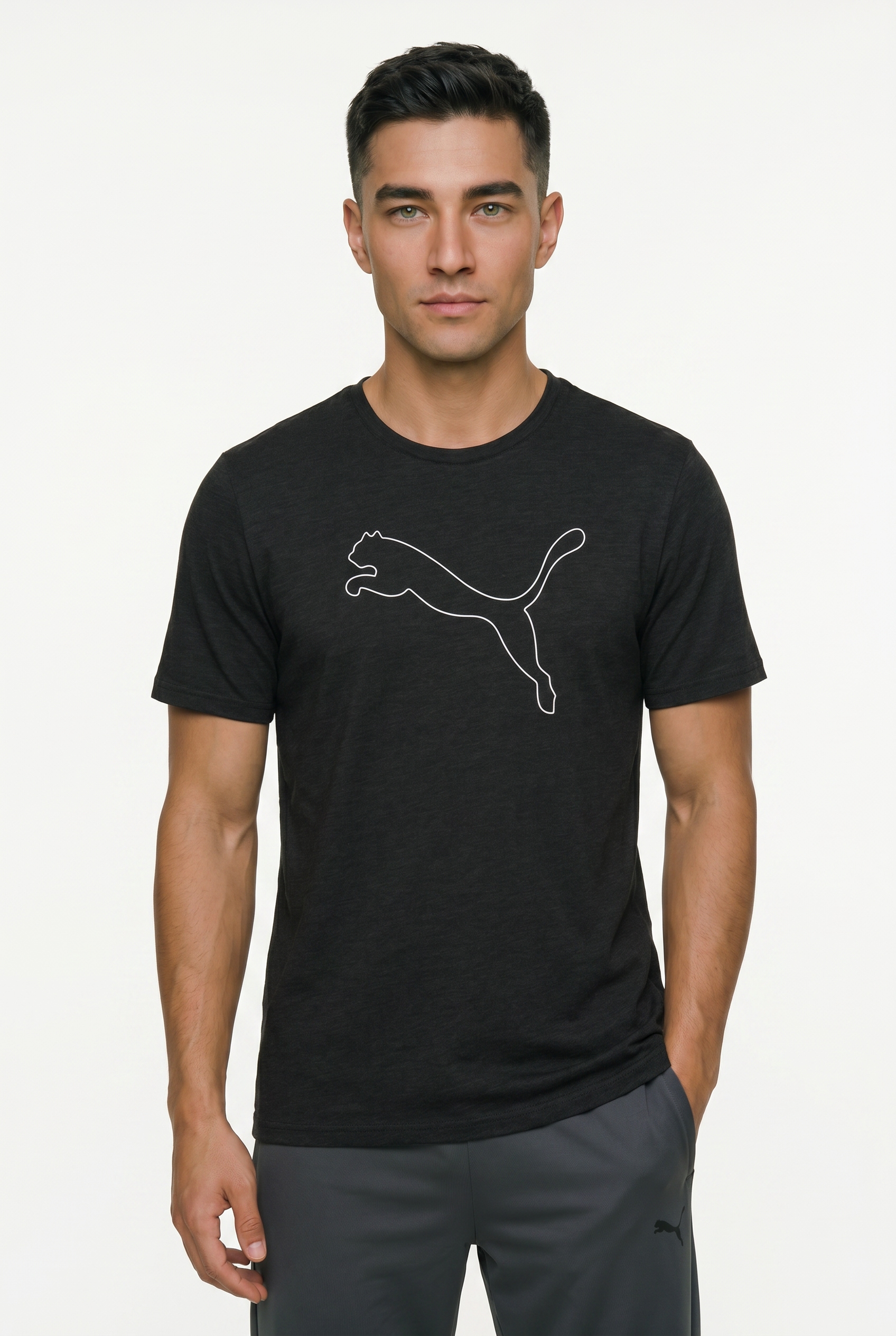 PUMA Trainingsshirt »M TAD ESSENTIAL HEATHER CAT TEE (CF LARGE CAT)« mit Rundhalsausschnitt, mit Kurzarm, für sportliche Aktivitäten