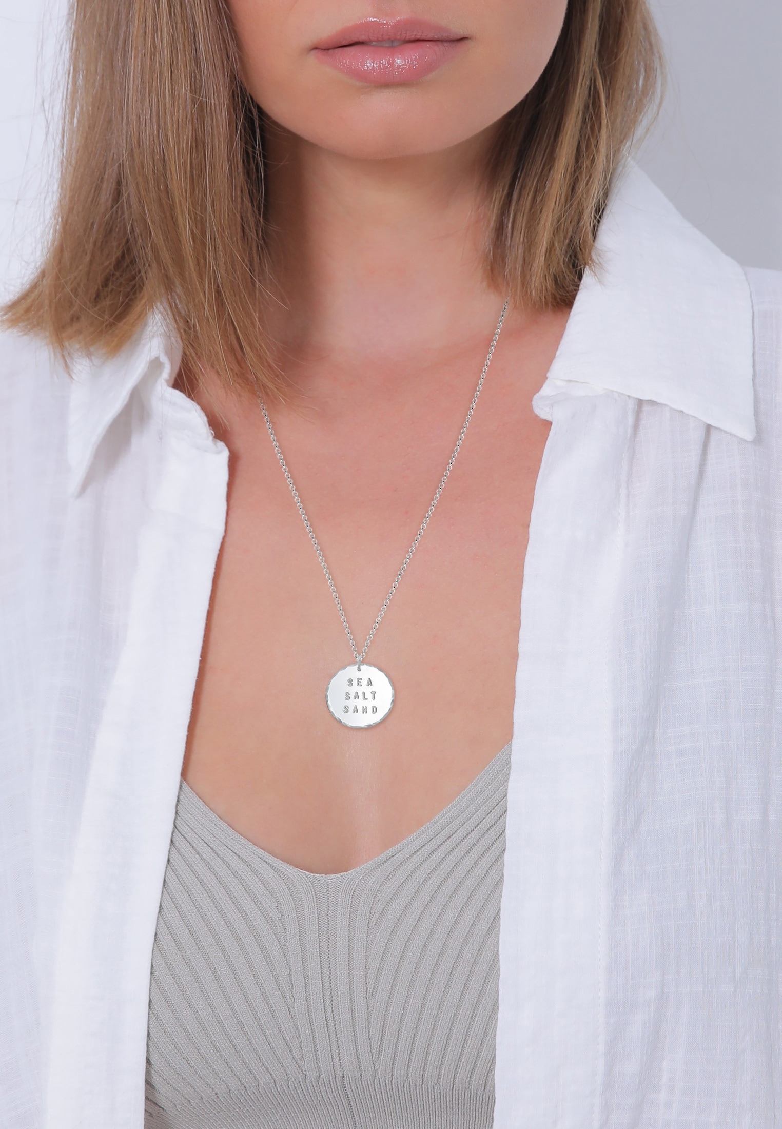 Elli Lange Kette »Halskette Sommer Sea Salt Sand Wording Plättchen 925 Silber«