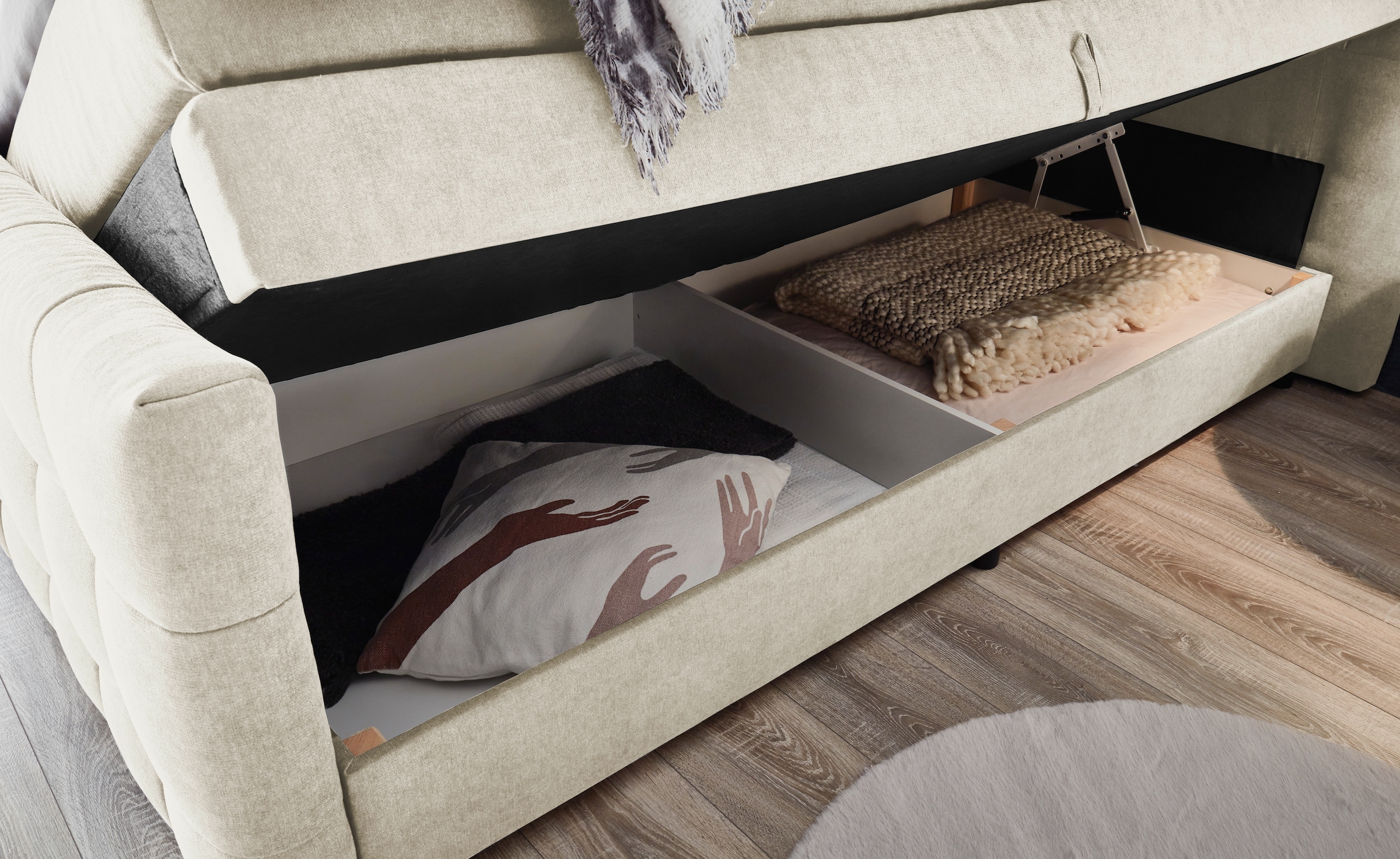 ED EXCITING DESIGN Boxspringbett »Loberie«, mit Strasssteinen im Kopf- und Fußteil, inkl. Bettkasten
