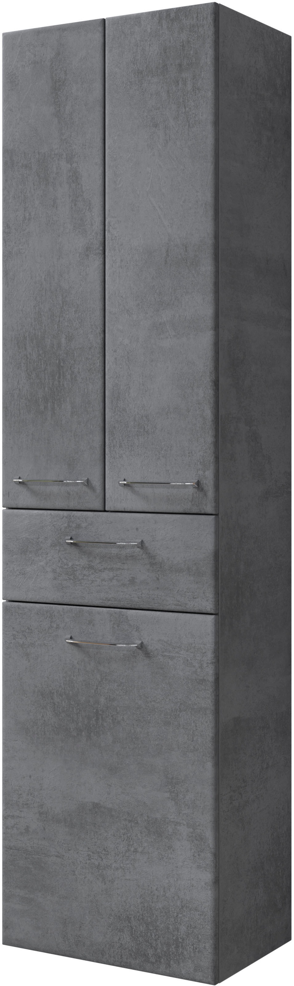 Saphir Hochschrank »Quickset 945 Badschrank, 50cm breit, 2 Türen, 1 Schublade, Wäschekippe«, Badezimmer-Hochschrank inkl. Türdämpfer, Griffe in Chrom glänzend