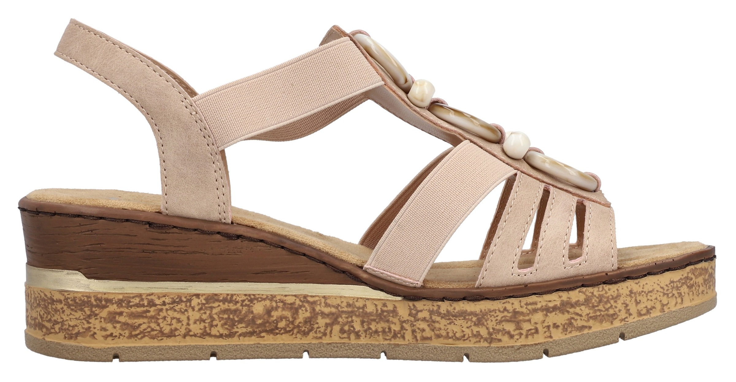 Rieker Keilsandalette, Sommerschuh, Plateausandale, Schlupfschuh mit seitlichen Gummizügen
