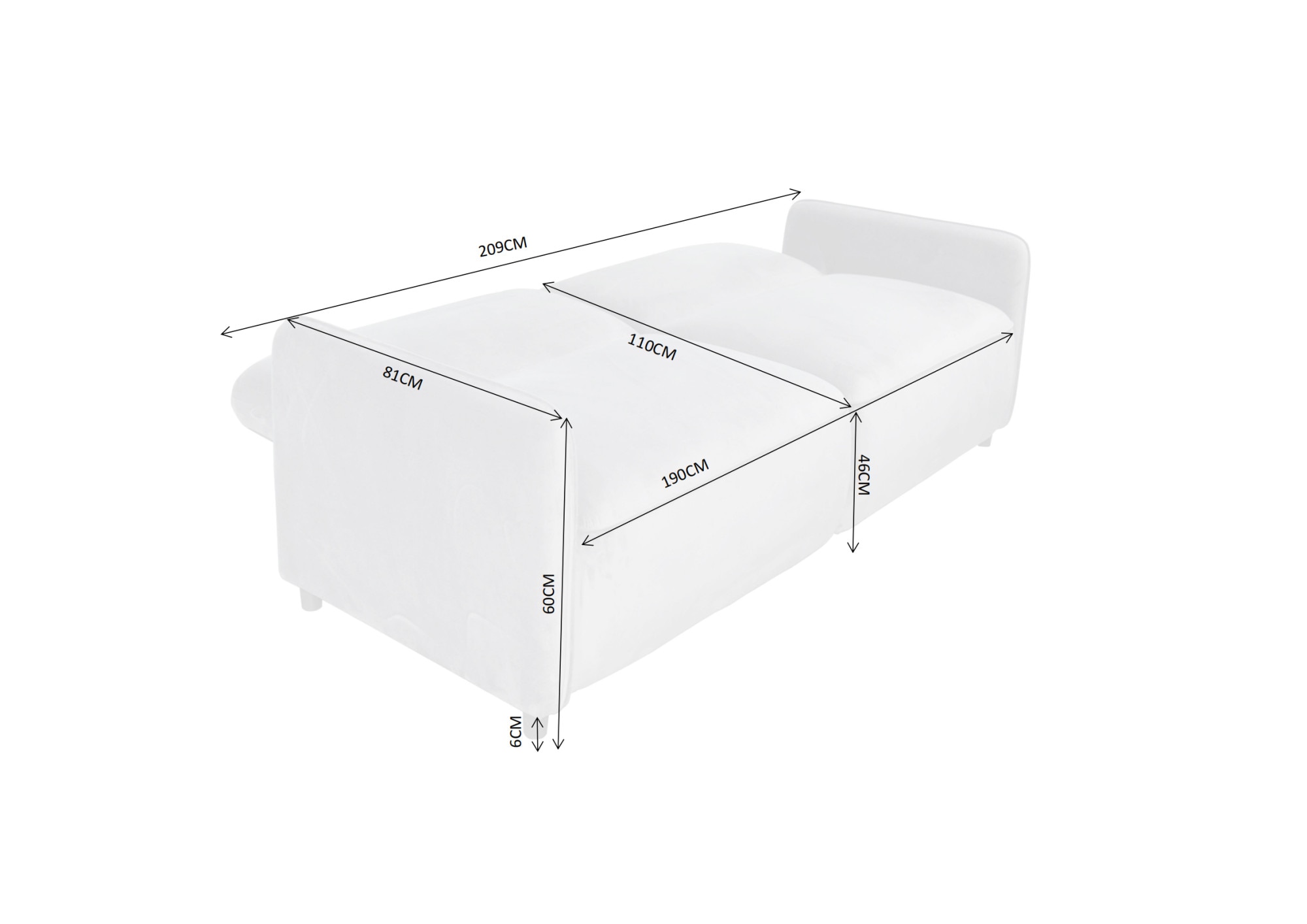 Dorel Home 3-Sitzer »ALICIA Schlafsofa 209 cm«, Bettfunktion (110/190cm), verstellbare Rückenlehne, Cord, Velours
