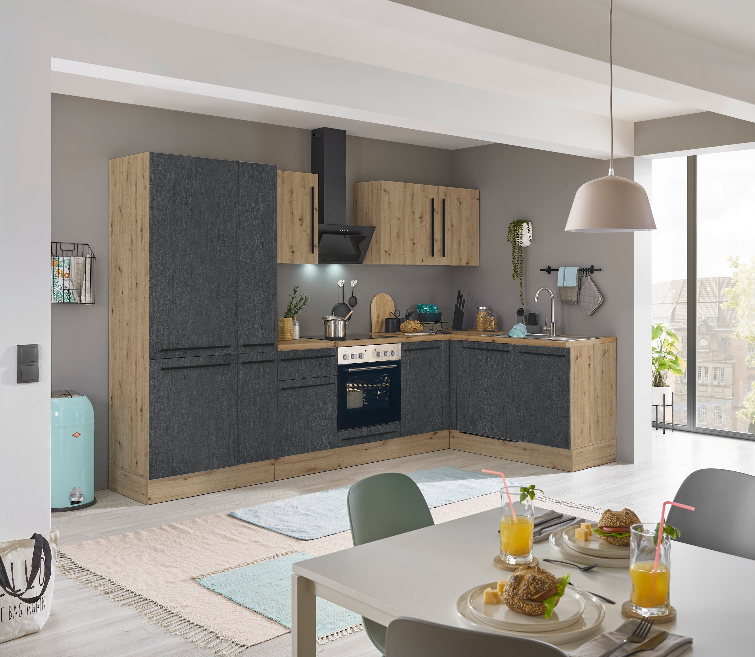 KOCHSTATION Winkelküche »Florida, Stellbreite 310x175 cm« wahlweise mit E-Geräten, mit Softclose für Türen und Schubkästen