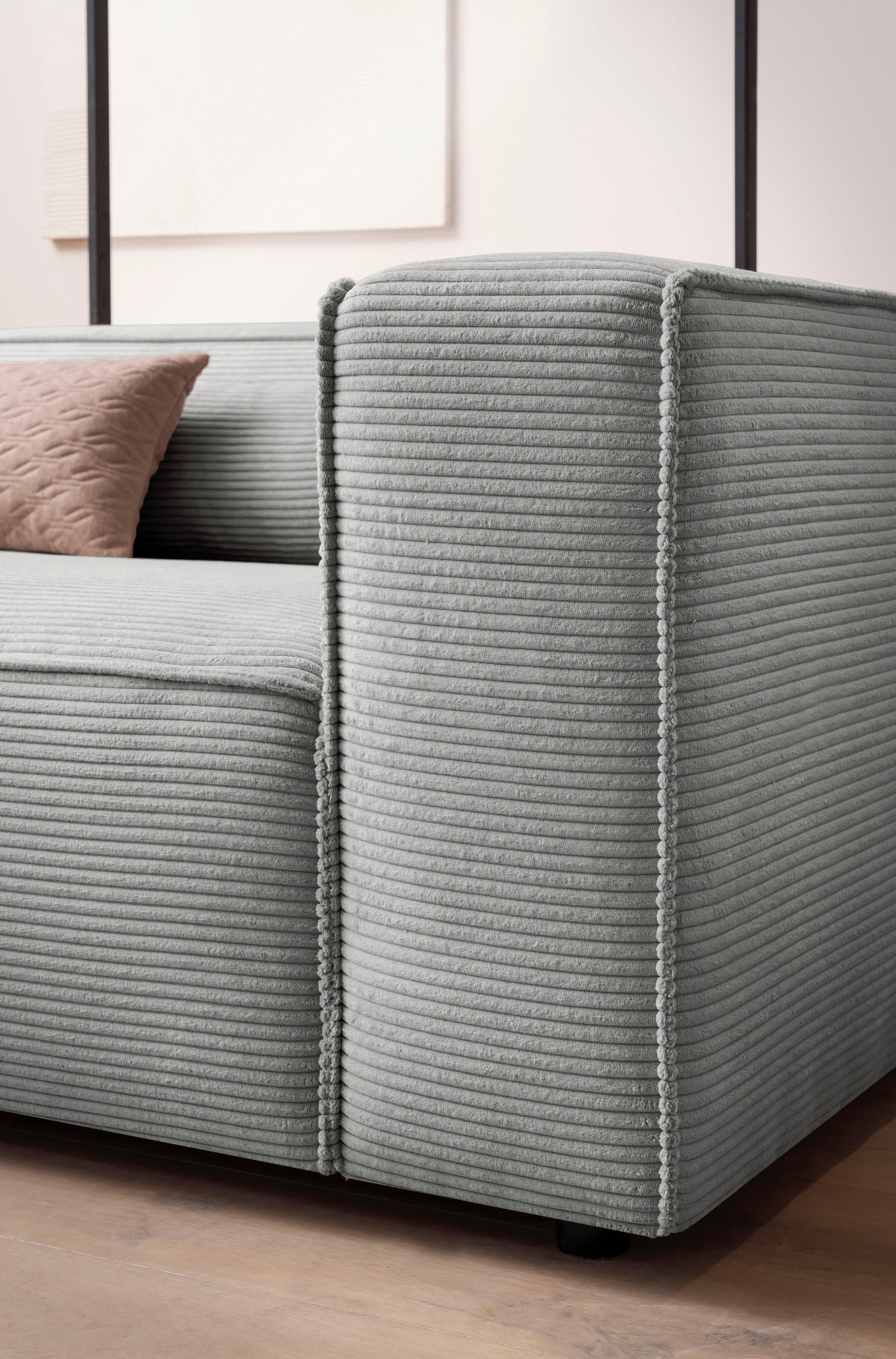 LeGer Home by Lena Gercke 3-Sitzer »PIARA, XXL Sofa mit Kedernaht, Big-Sofa in Cord oder Leinenoptik«, schwarze Füße, bequemer Sitzkomfort, extra tiefe Sitzfläche