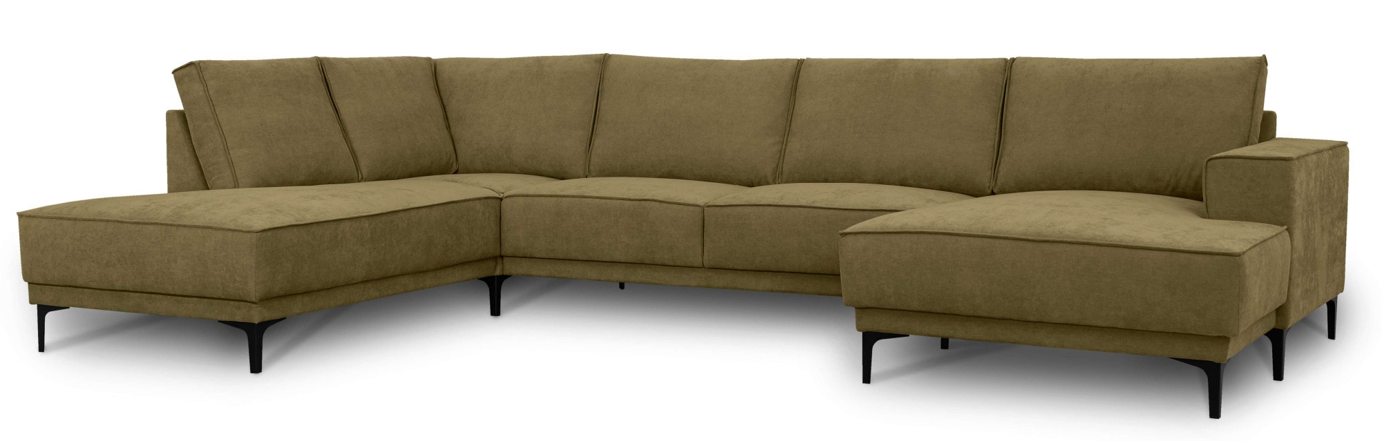 Places of Style Wohnlandschaft »XXL Sofa Oland, Struktur, Flachgewebe, Luxus-Microfaser, Boucle«, U-Form, 345 cm, Wellenunterfederung, Skandi-Design, Metallfüße