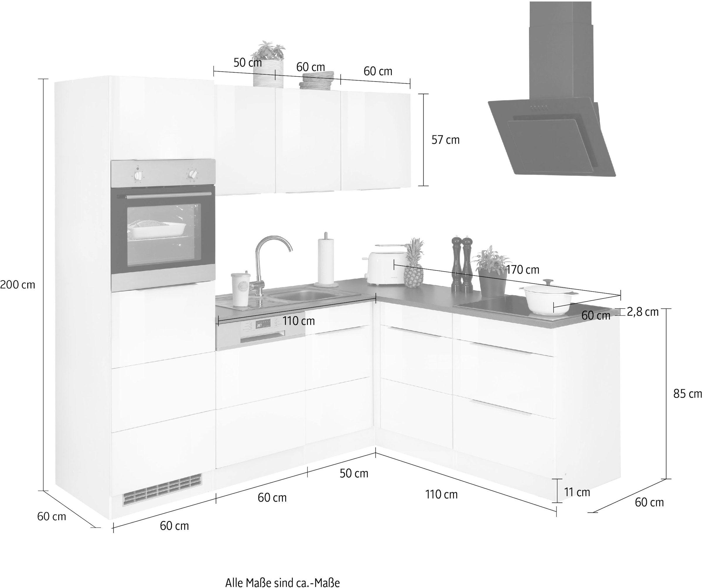 HELD MÖBEL Winkelküche »Brindisi«, mit E-Geräten, Stellbreite 230/170 cm  bei OTTO