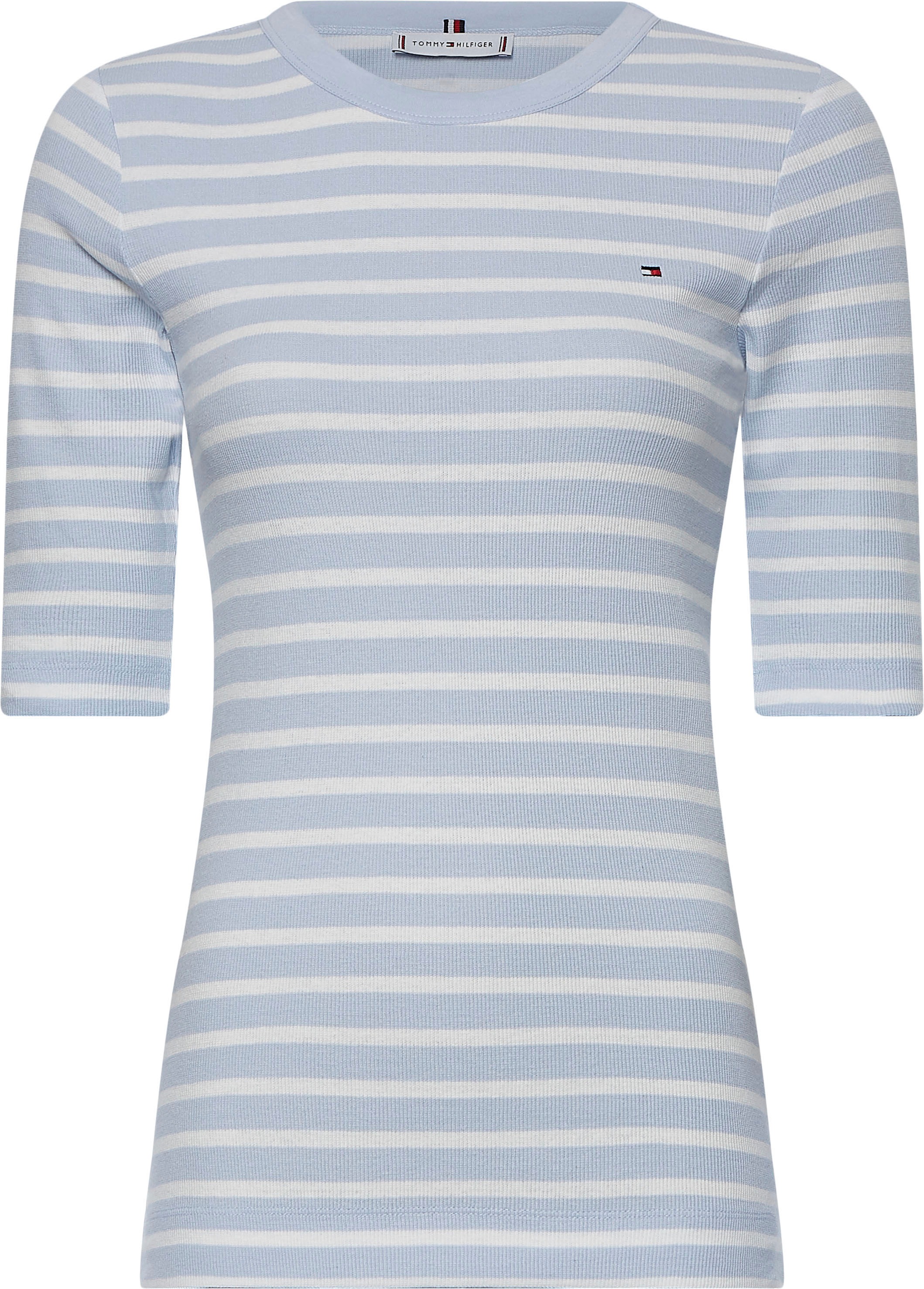 Tommy Hilfiger Rundhalsshirt »SKINNY MODAL RIB C-NK TOP 1/2SLV«, mit modischem Tommy Hilfiger Flag