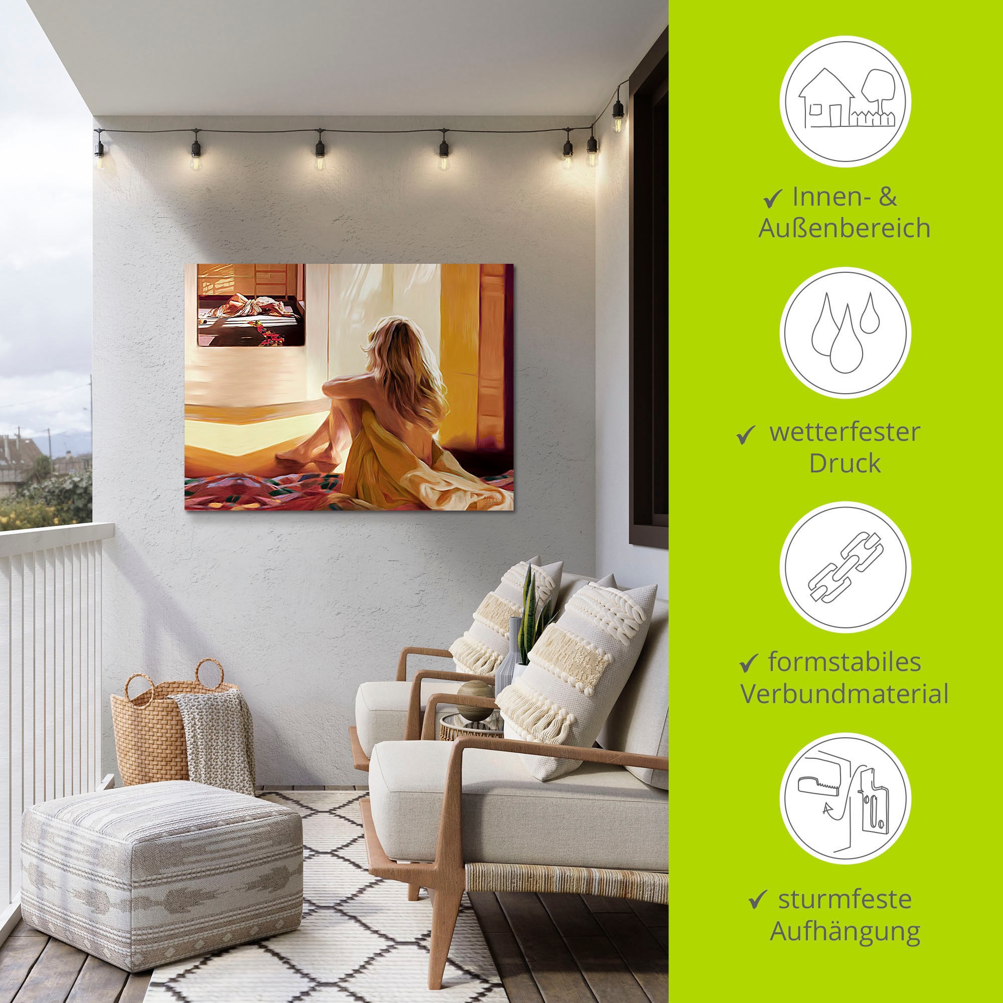 Artland Wandbild »Blondes Mädchen sitzt auf dem Bett«, Bilder von Frauen, (1 St.), als Alubild, Outdoorbild, Leinwandbild in verschied. Größen