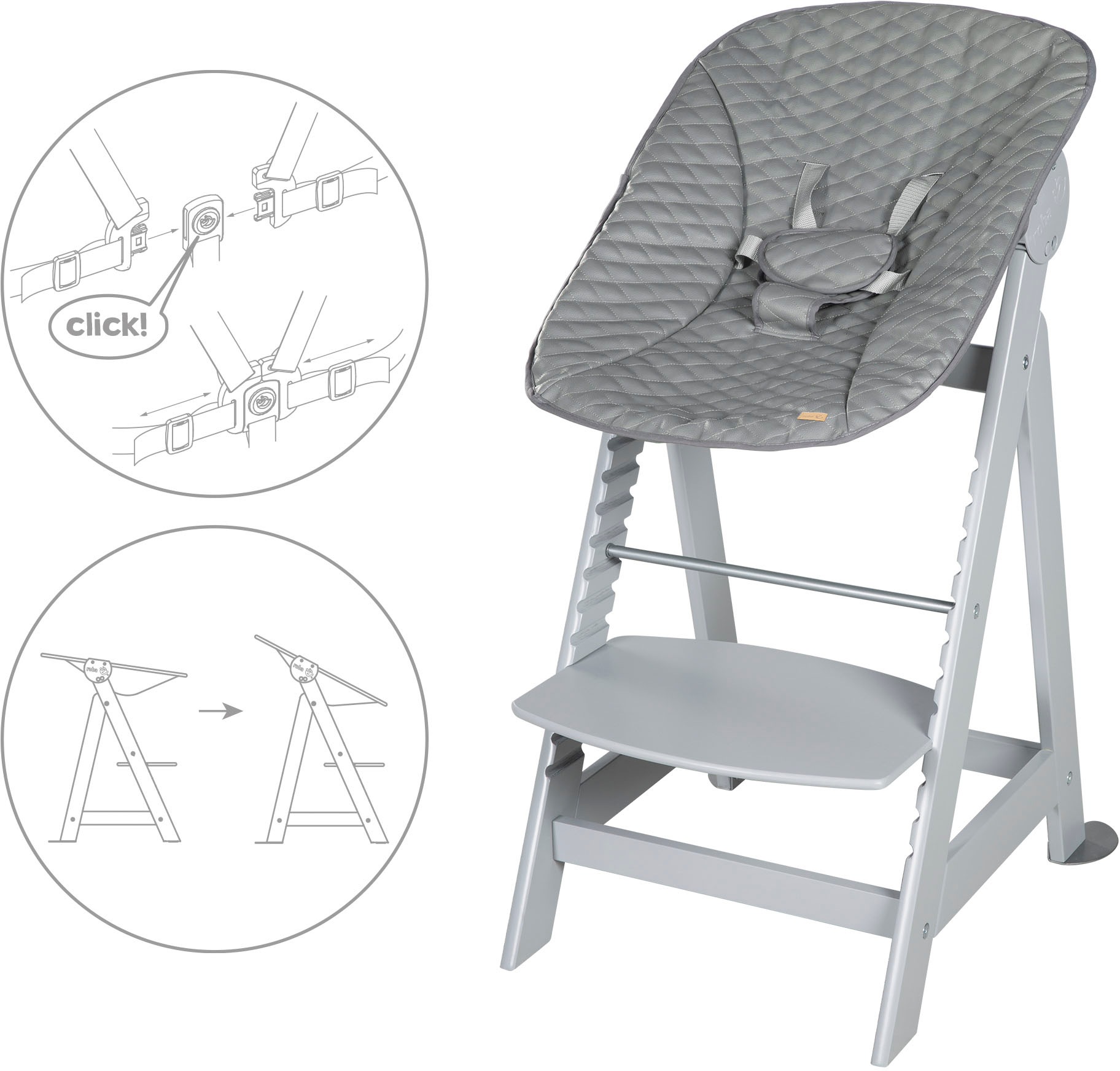 roba® Hochstuhl »Treppenhochstuhl 2-in-1 Set Born Up taupe«, mit Neugeborenen-Aufsatz, Stone gesteppt