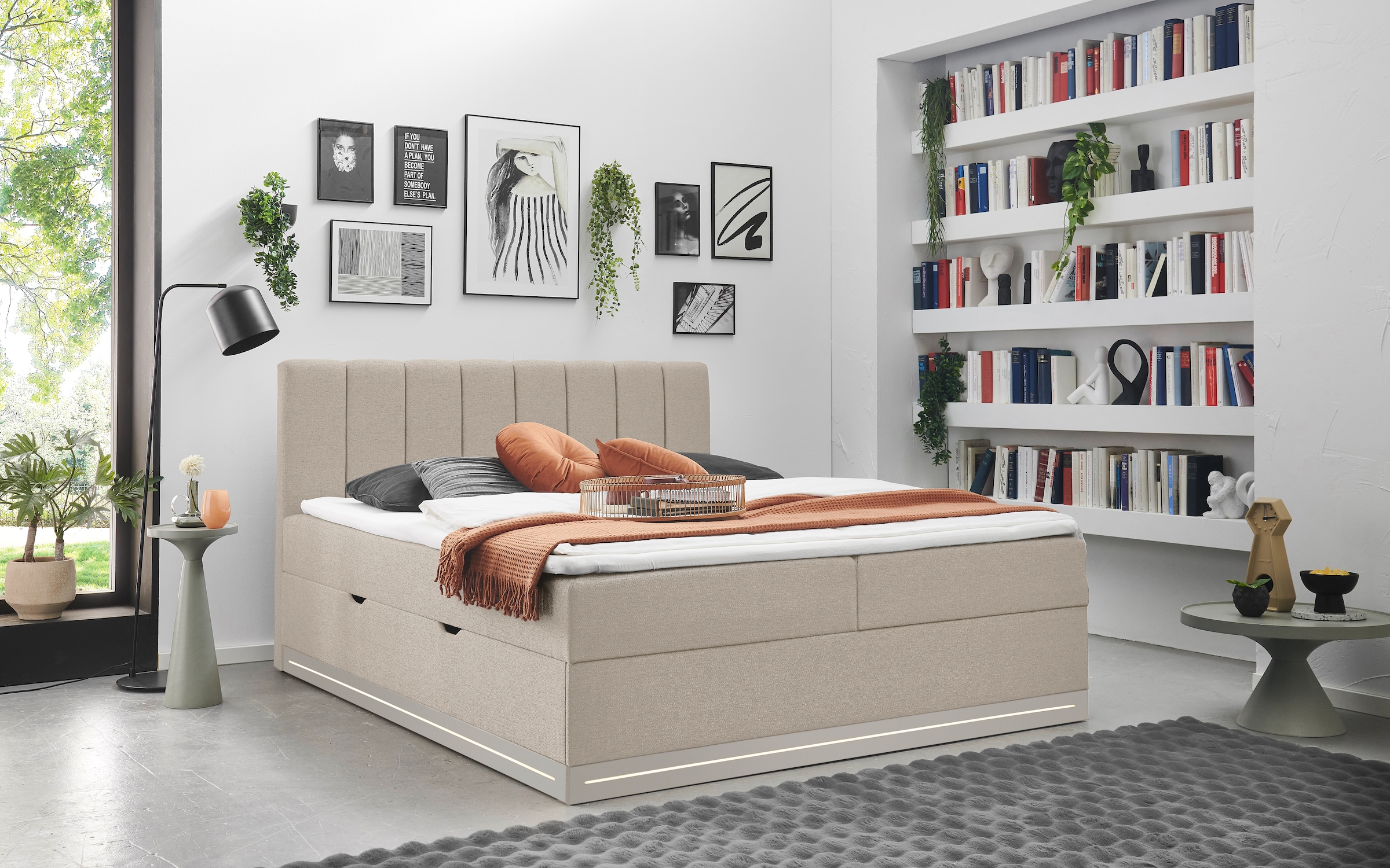 Home affaire Boxbett »WAKKANAI, Polsterbett mit Bettkasten, inkl. Taschfederkernmatratze H3« mit PUR-Schaum-Topper, mit LED-Lichtleiste, LIegefläche 180x200cm