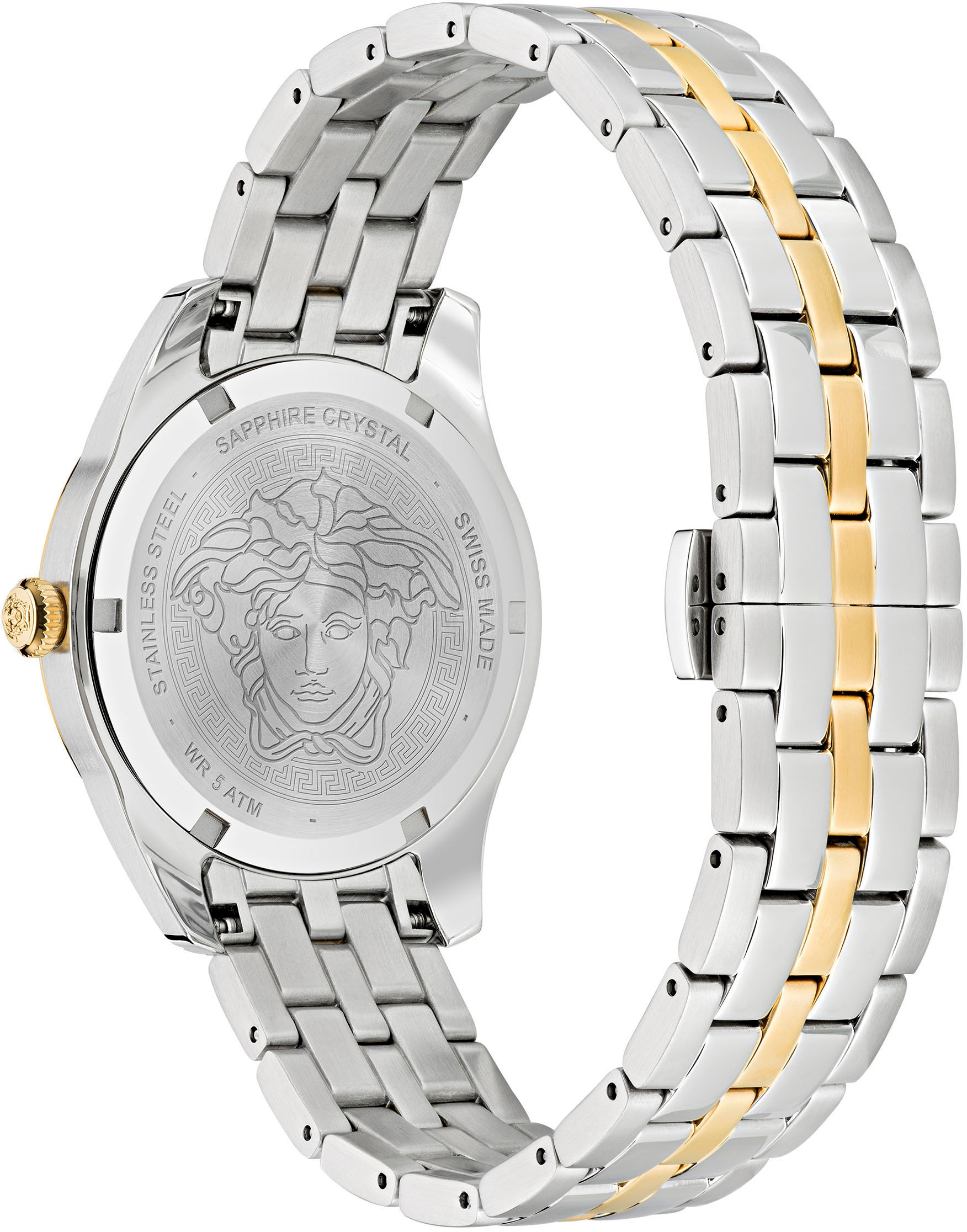 Versace Quarzuhr »GRECA TIME LADY, VE6C00523«, Armbanduhr, Damenuhr, Saphirglas, Swiss Made, bicolor, Leuchtzeiger