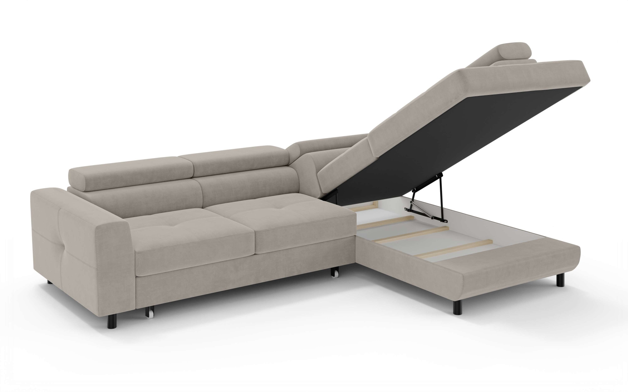 OTTO home Ecksofa »AADEN Schlafsofa mit verstellbaren Kopfstützen, B/T/H: 254/199/90 cm«, mit Bettfunktion und Bettkasten, Ottomane rechts/links bestellbar
