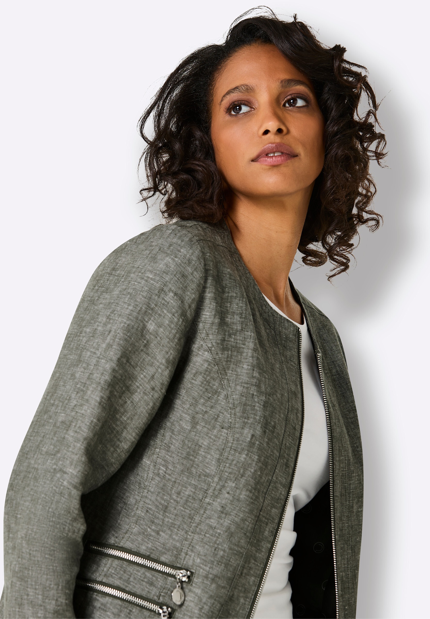 creation L Blusenblazer »Leinen-Blazer Leinenblazer mit Reißverschluss-Taschen«