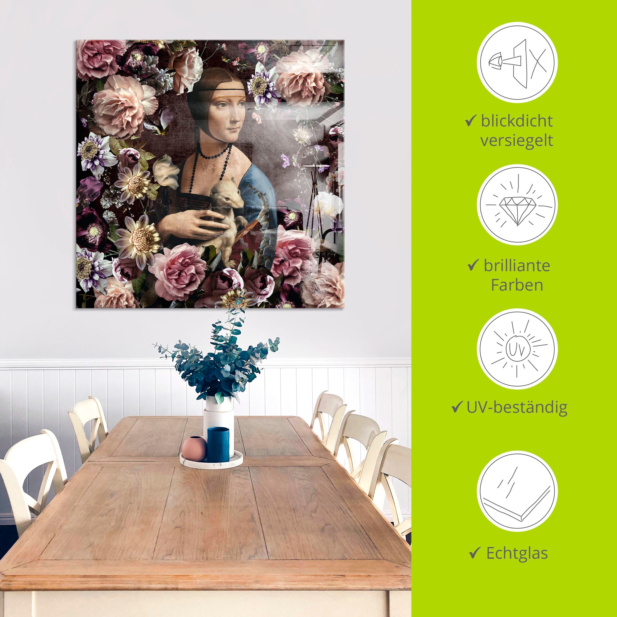 Artland Glasbild »Lady mit Hermelin - Da Vinci Adaption« Portrait 1 Stk. tlg. in verschiedenen Größen