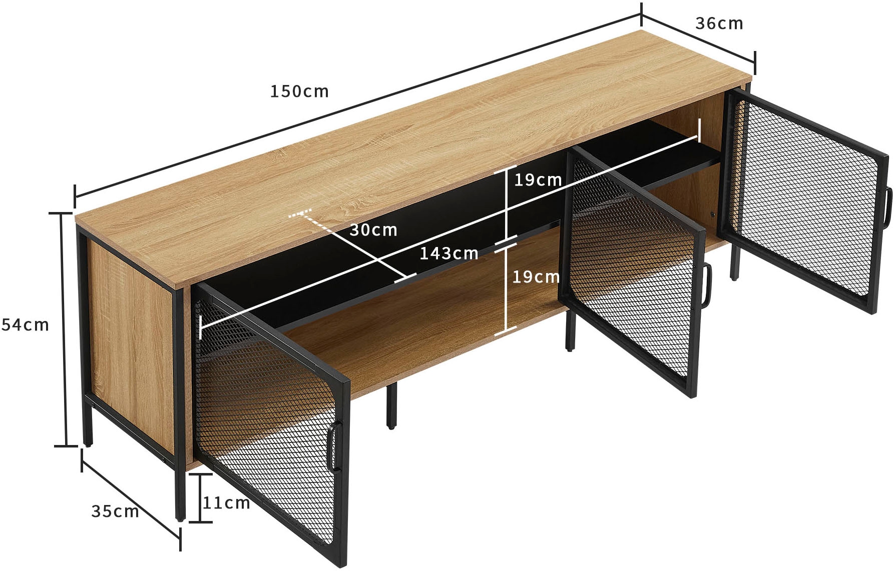 OTTO home TV-Board »Amance« mit ABS-Kanten und pulverbeschichteten Metallbeinen, Breite 150 cm