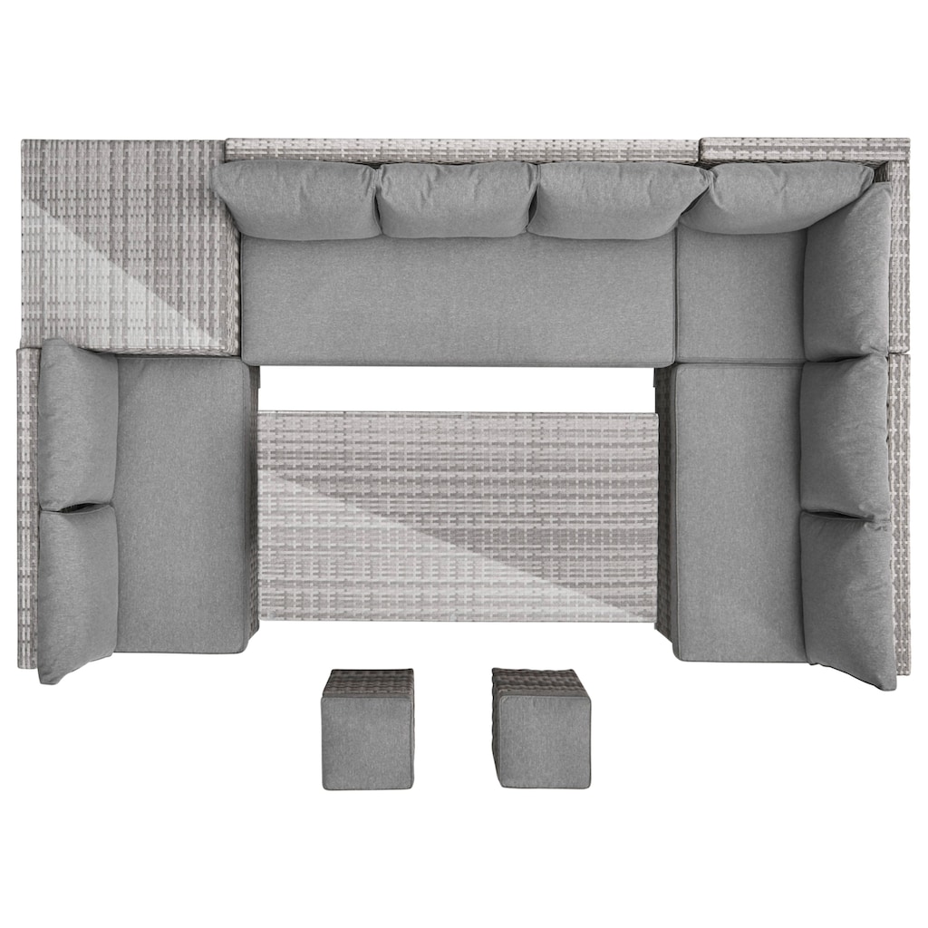 KONIFERA Gartenlounge-Set »Kalamos«, (Set, 23 tlg., 3er-Sofa, 2x 2er Sofa, Ecksofa, 2x Hocker, 2x Tisch, inkl. Auflagen), Polyrattan, Aluminium, 10 Personen, individuell aufstellbar