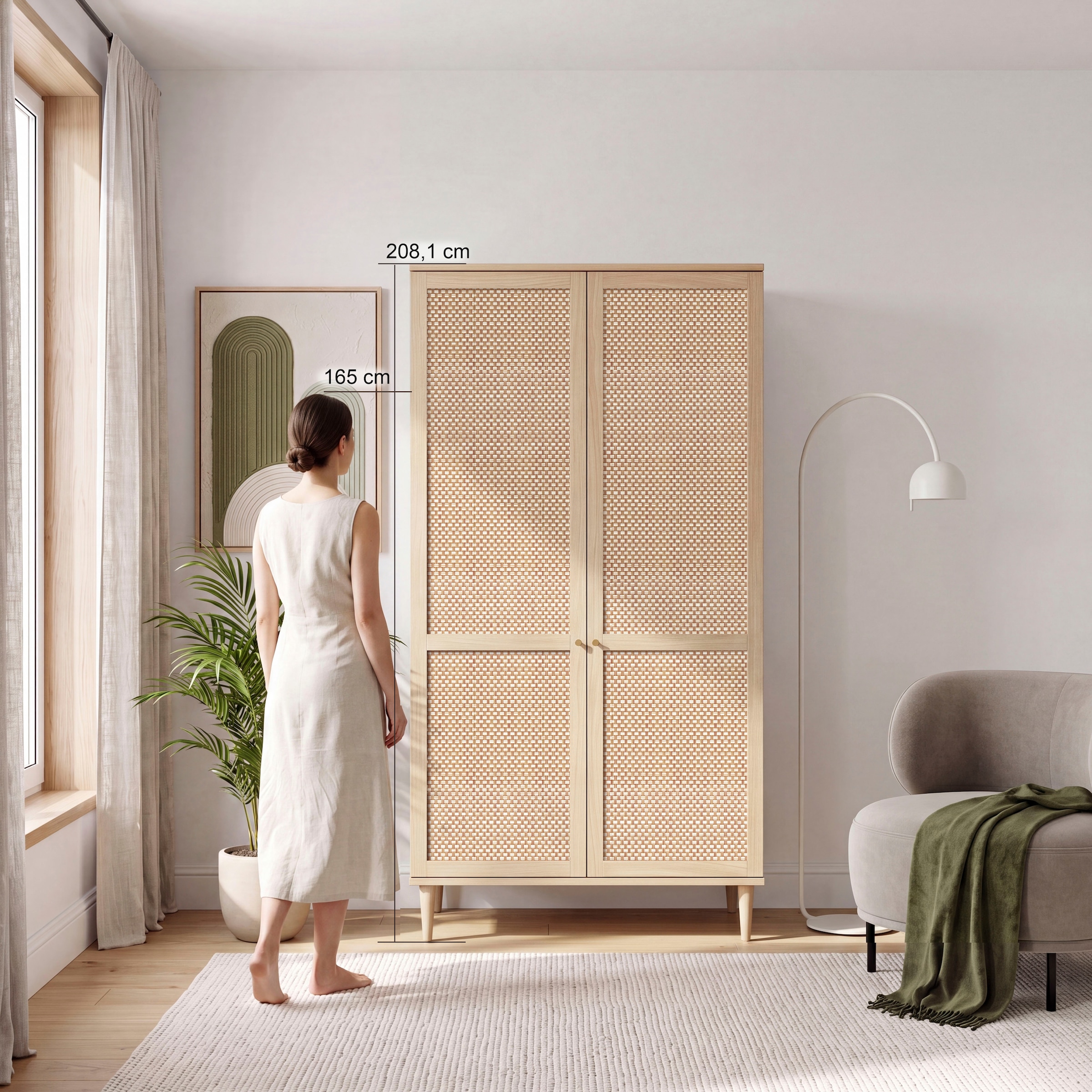 OTTO home Kleiderschrank »ELLIAN mit natürlicher Geflechtoptik und warmem Holzdekor« Holzfüße, Metallgriffe, Made in EU, viel Stauraum, FSC® zertifiziert