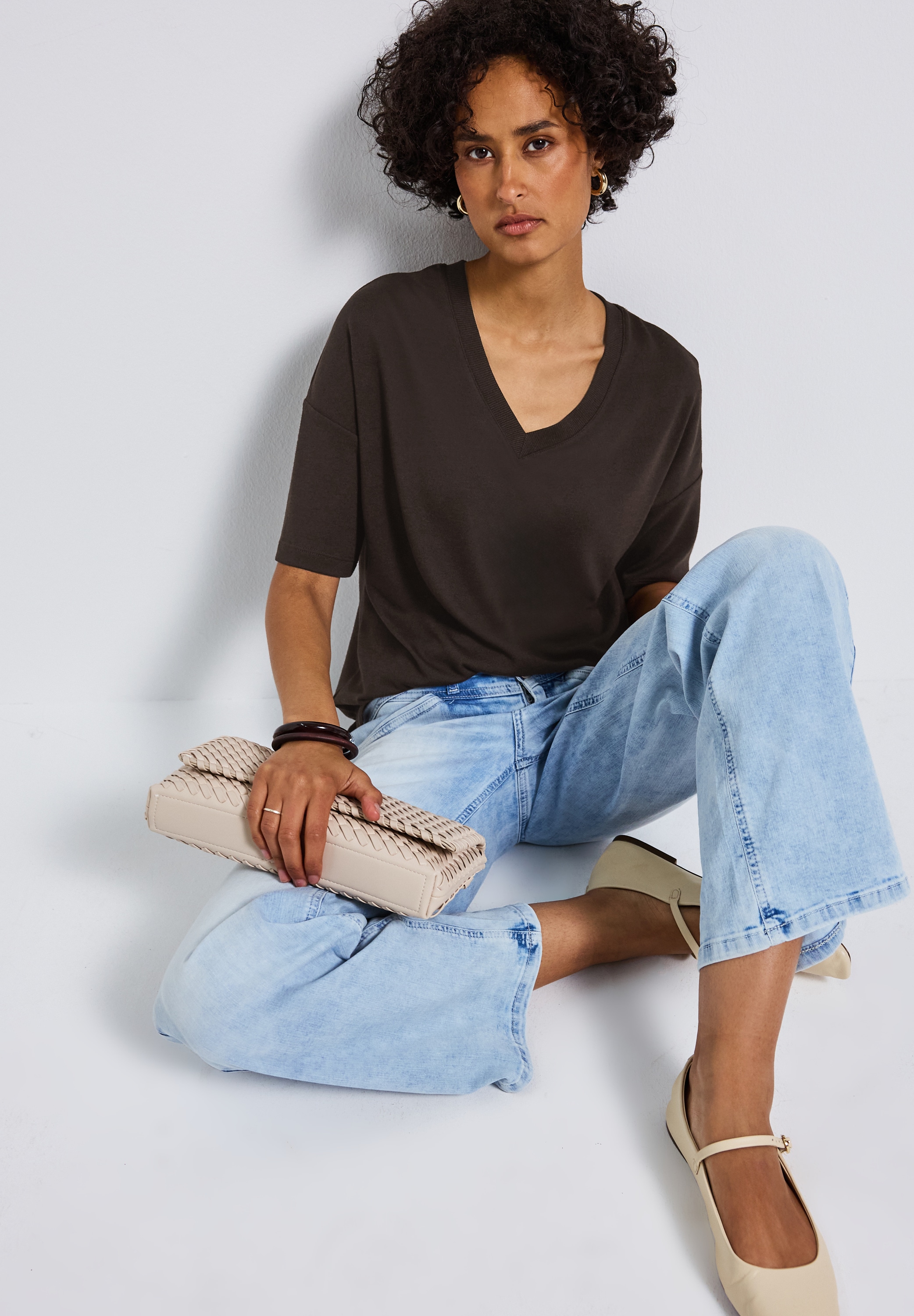 STREET ONE T-Shirt, mit V-Ausschnitt und im Strick-Look