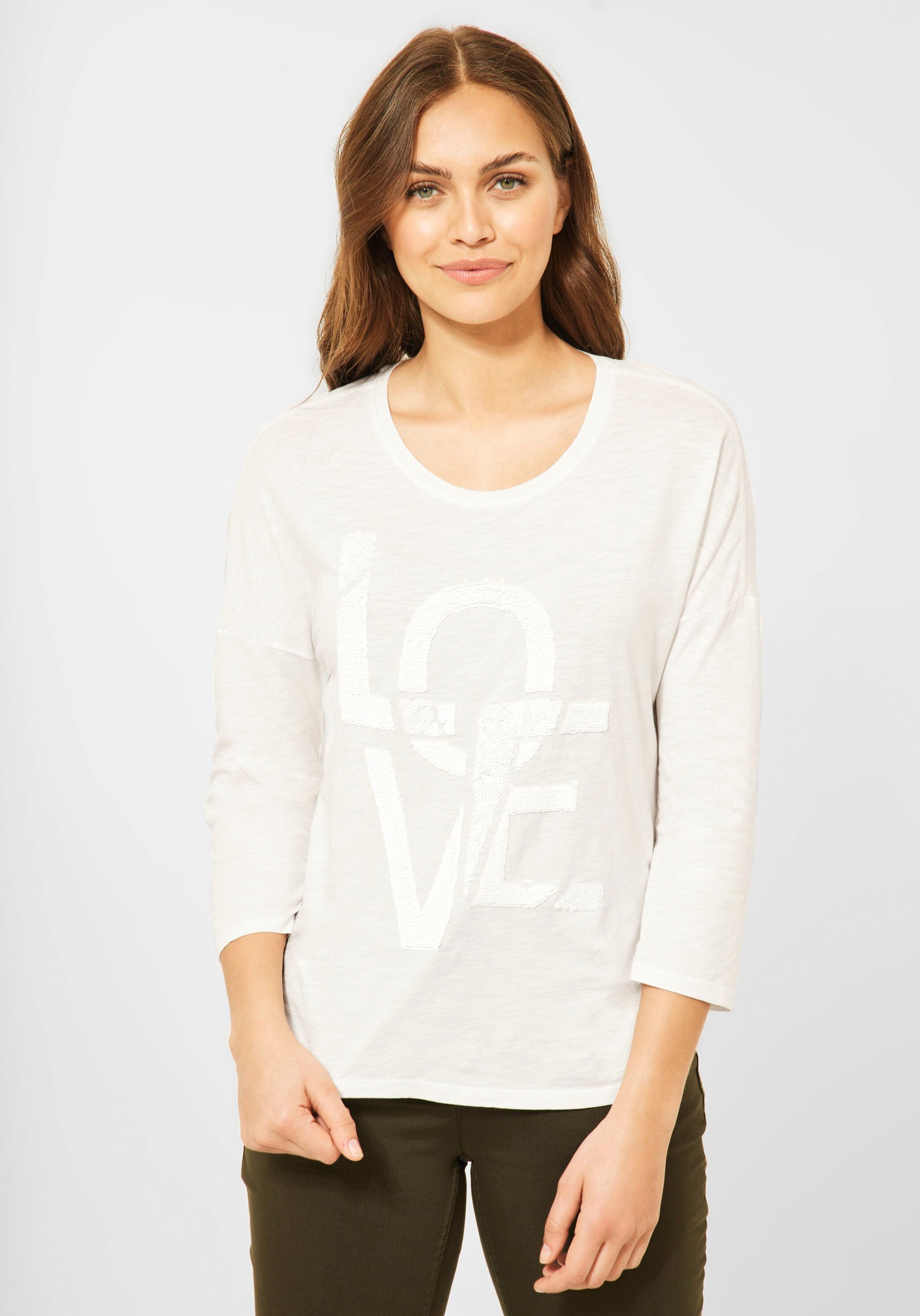 Cecil 3/4-Arm-Shirt, mit Pailletten-Wording auf der Brust