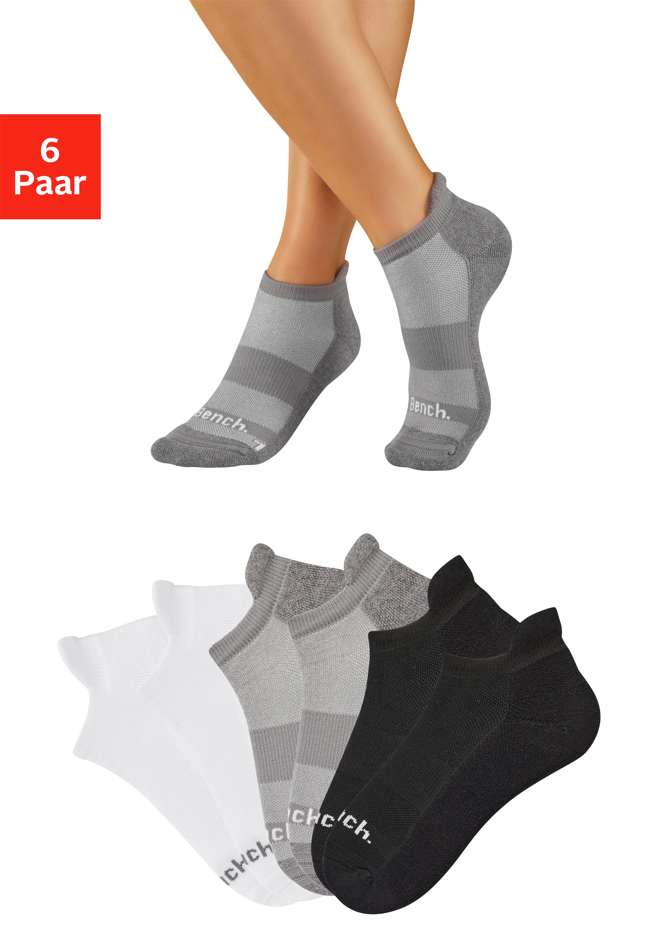 Bench. Sneakersocken »Sportsocken Antiblasensocken für Damen Herren« Packung, 6 Paar tlg. doppellagig, beugt Blasen vor