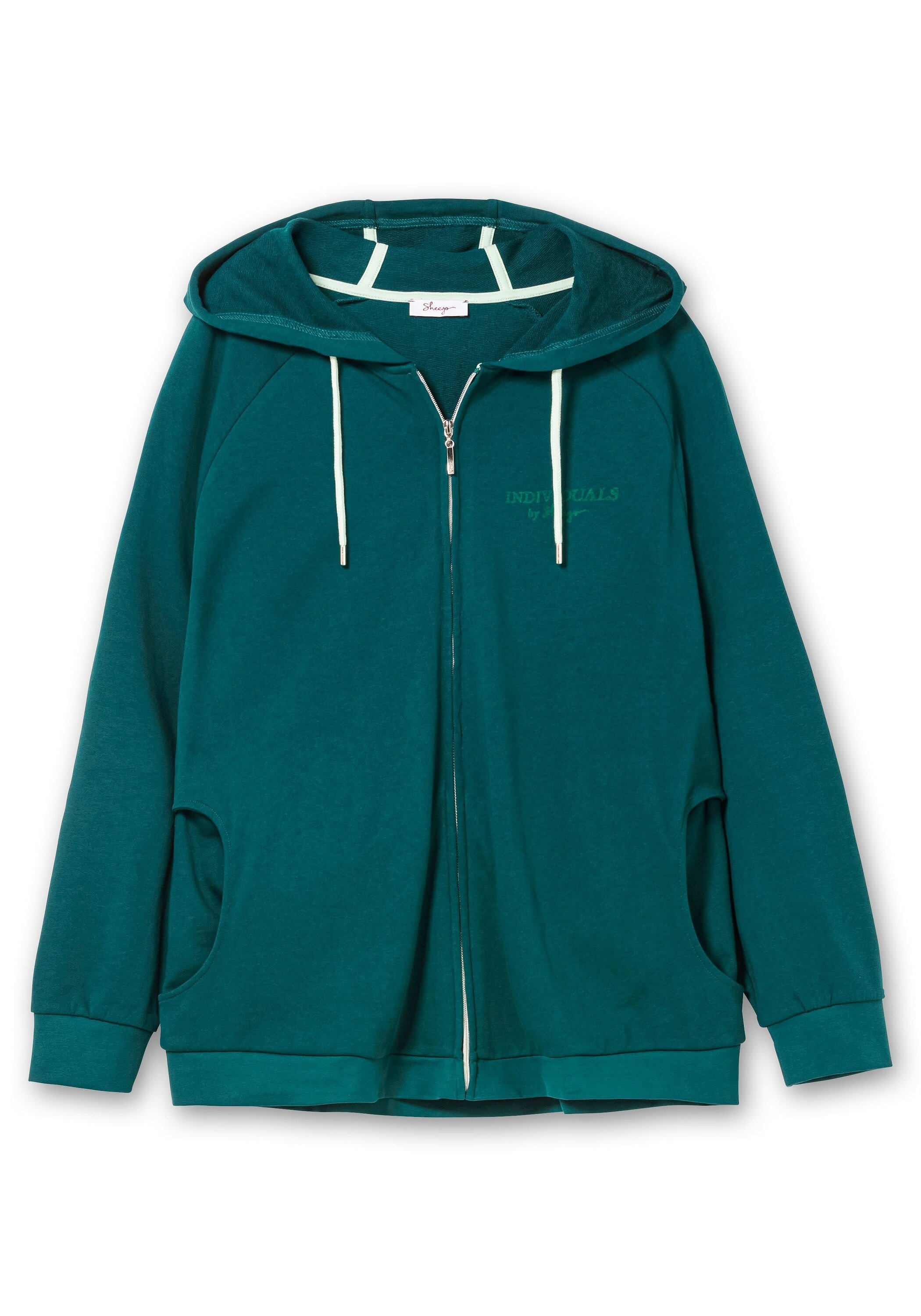 Sheego Kapuzensweatjacke »Sweatjacke mit Flockprint und Eingrifftaschen«
