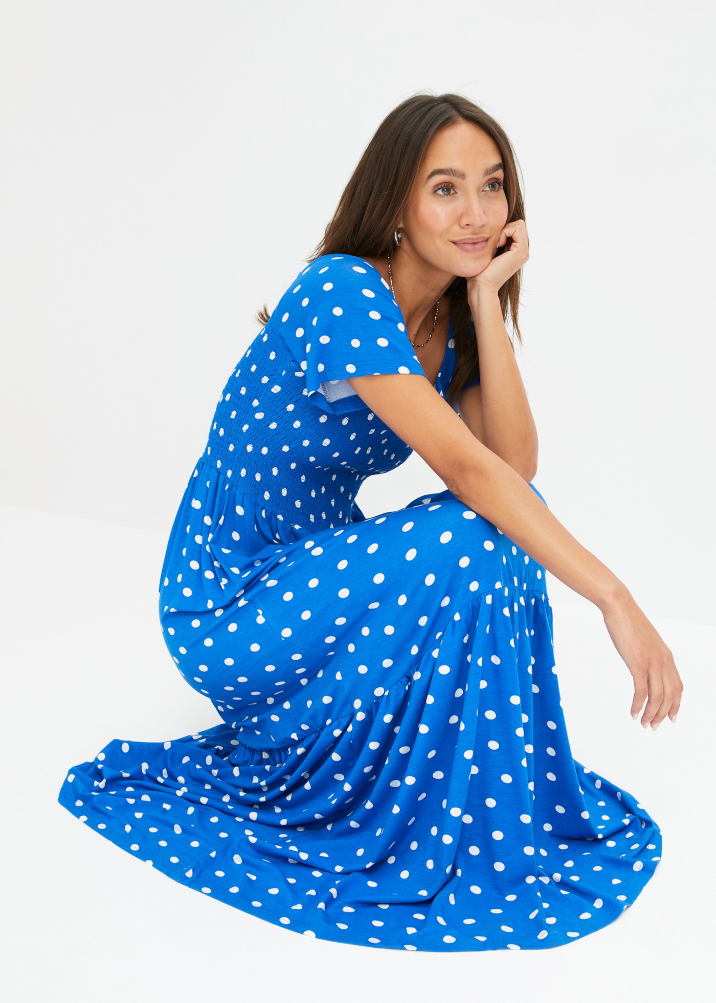 bonprix Maxikleid mit modischem Print, ausgestellte Passform, Kurzarm-Design