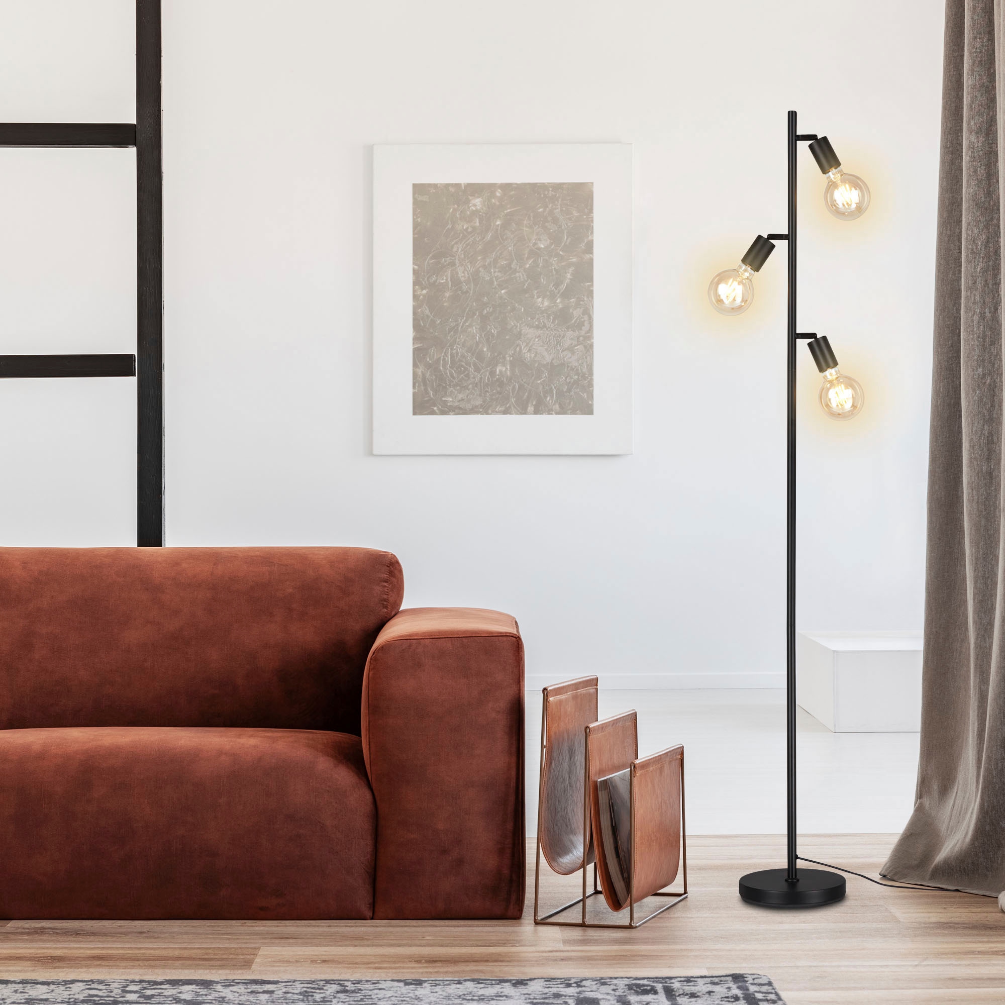 Briloner Leuchten Stehlampe »1387035 KUGLO« E27 Warmweiß metall/schwarz, inkl. Kabelschalter,  exkl. 3x E27 max. 10 W