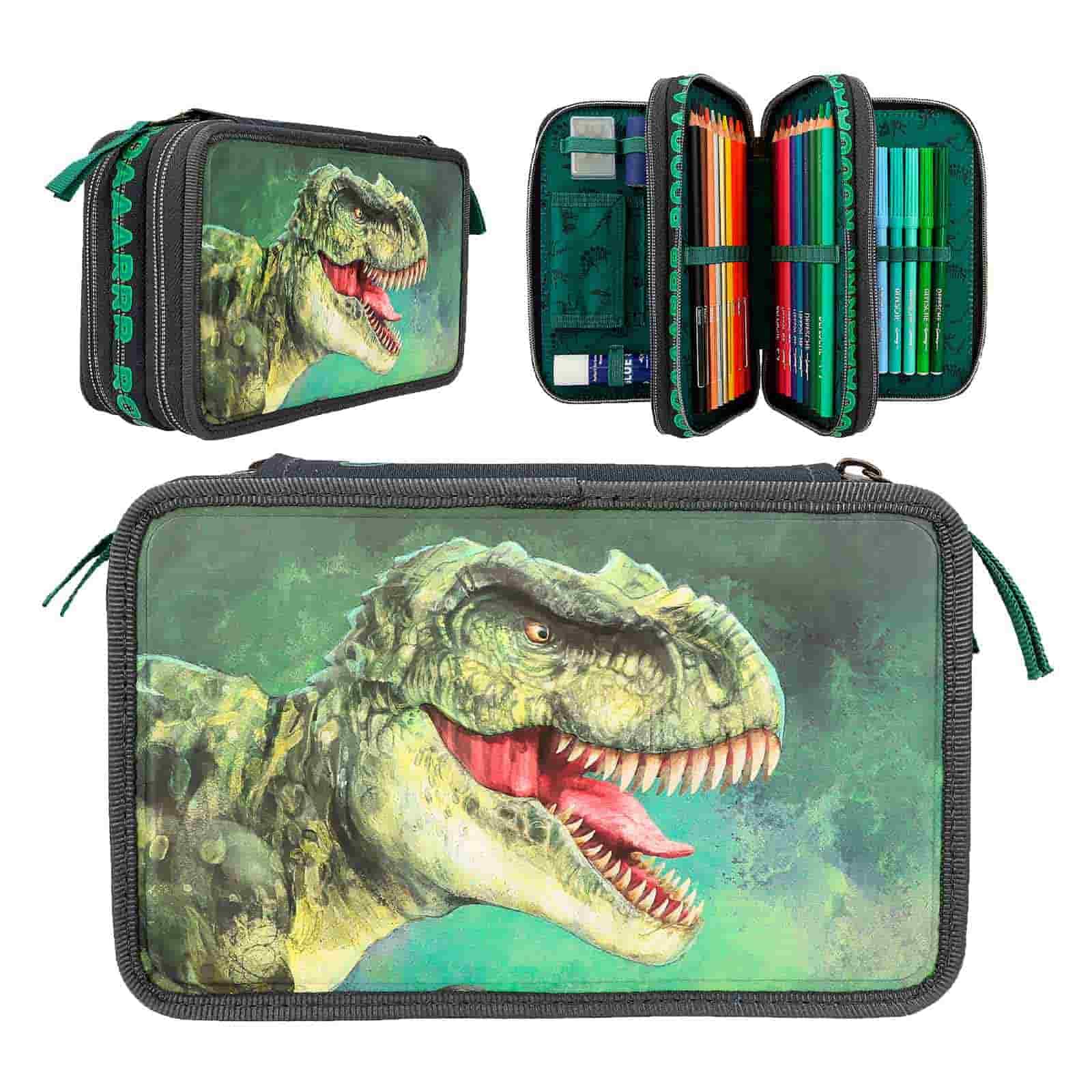 Depesche Buntstift »3-Fach Federtasche mit 3D Effekt Dino World 20 x 13 cm grün«
