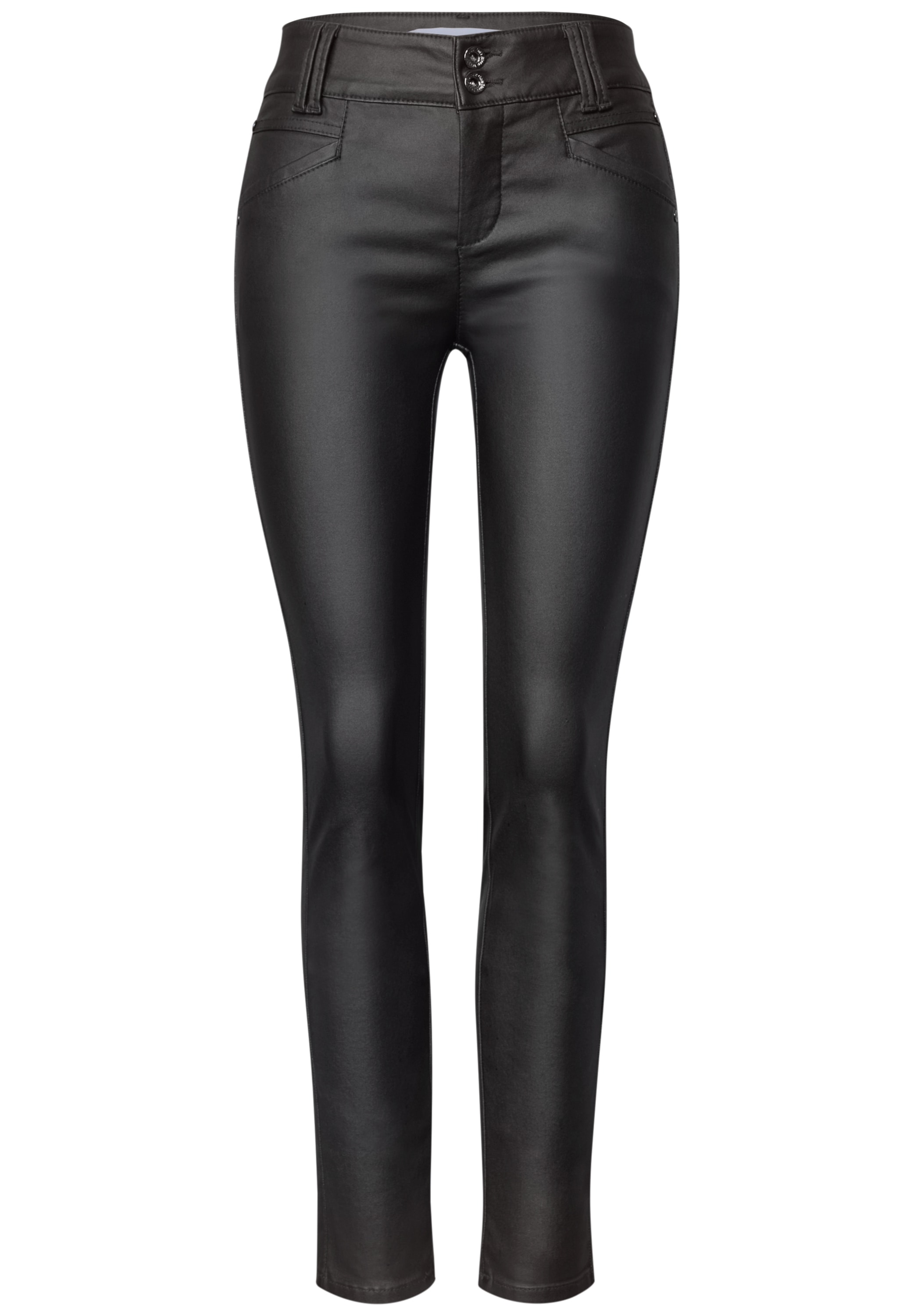STREET ONE Lederimitathose »Style York«  Mid Waist Hose im Slim Fit in Leder-Optik