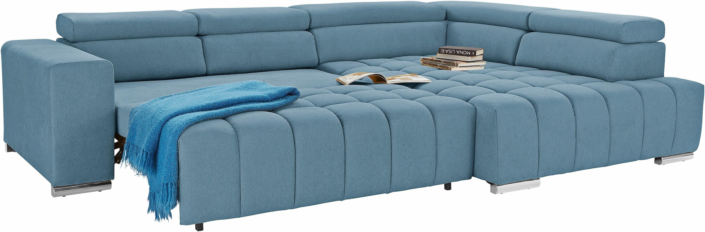 exxpo - sofa fashion Ecksofa »Elias, aktuelle Kreuzsteppung im Sitz, bequem, L-Form«, mit Kopf- bzw. Rückenverstellung, wahlweise mit Bettfunktion