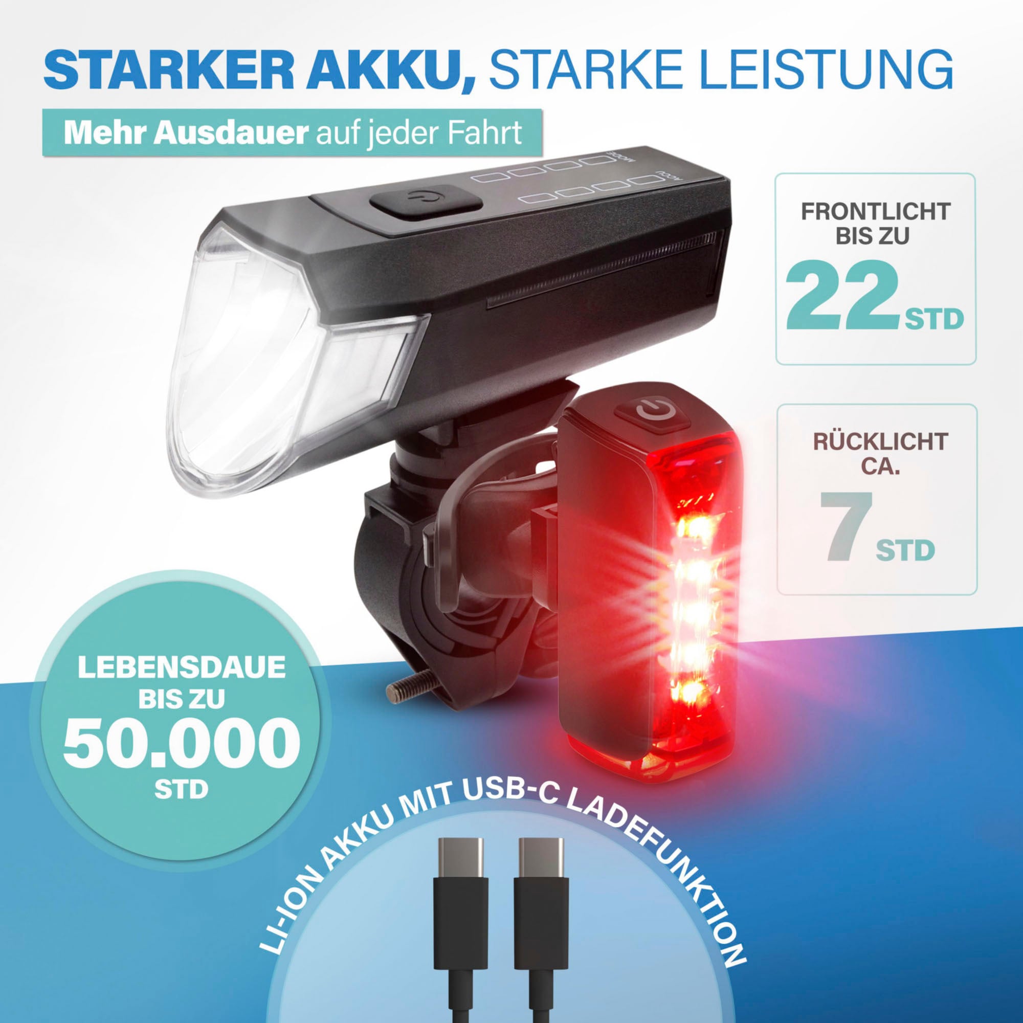 FISCHER Fahrrad Fahrradbeleuchtung »Akku Bel.-Set TWIN-80/40/20/Sensor 2.0«