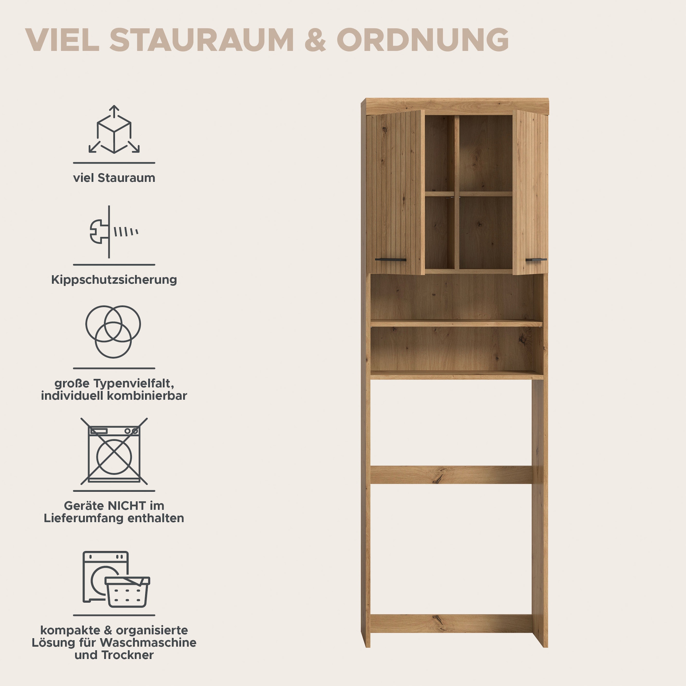 welltime Waschmaschinenumbauschrank »SIENA, Breite 63cm, für Waschmaschine & Trockner, 2 Türen, MDF-Front« TOPSELLER!,  in verschiedenen Farben, Überbauschrank, Umbauschrank, Badschrank