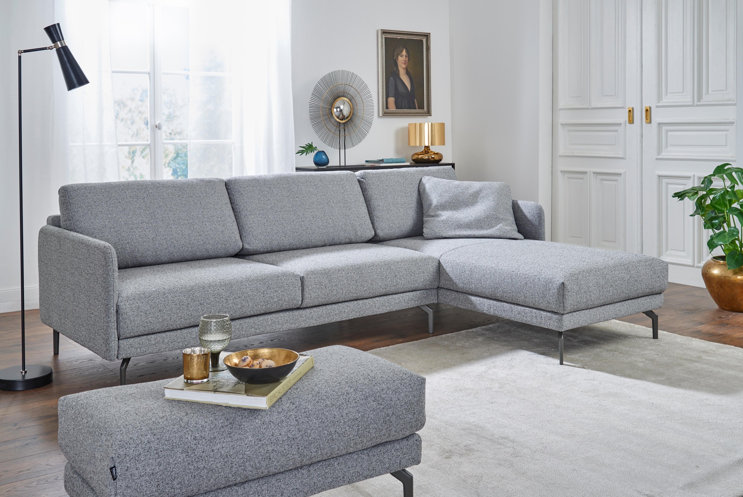 Creation BY ROLF BENZ Ecksofa »CR.450, Designecksofa, Polsterecke, L-Form«, Armlehne sehr schmal, Breite 234 cm, Alugussfüße in umbragrau