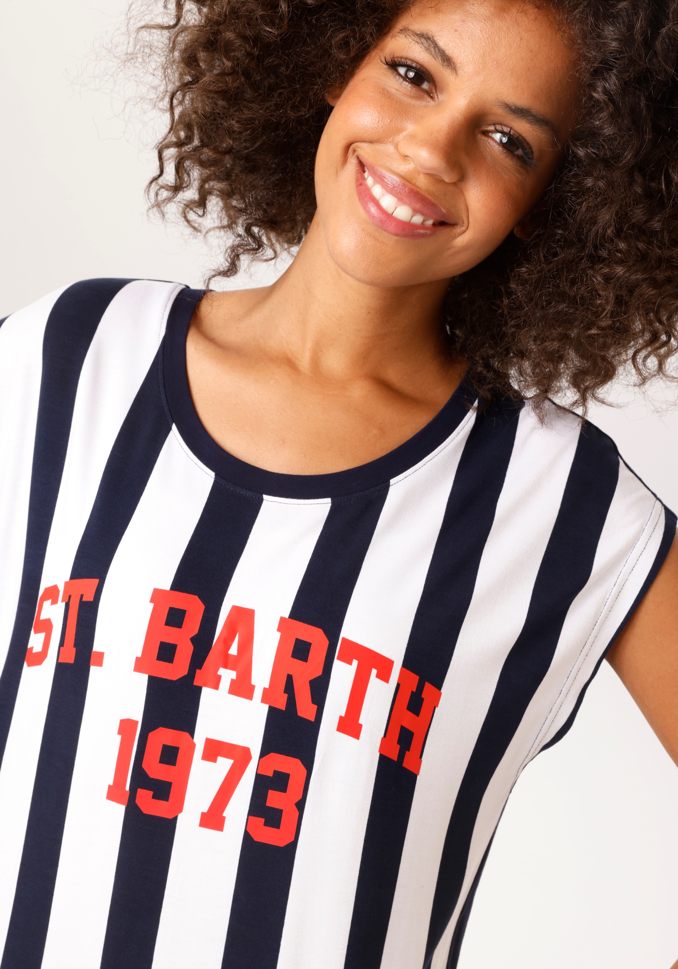 Aniston CASUAL T-Shirt mit Foliendruck auf dem gestreiften Vorderteil - NEUE KOLLEKTION