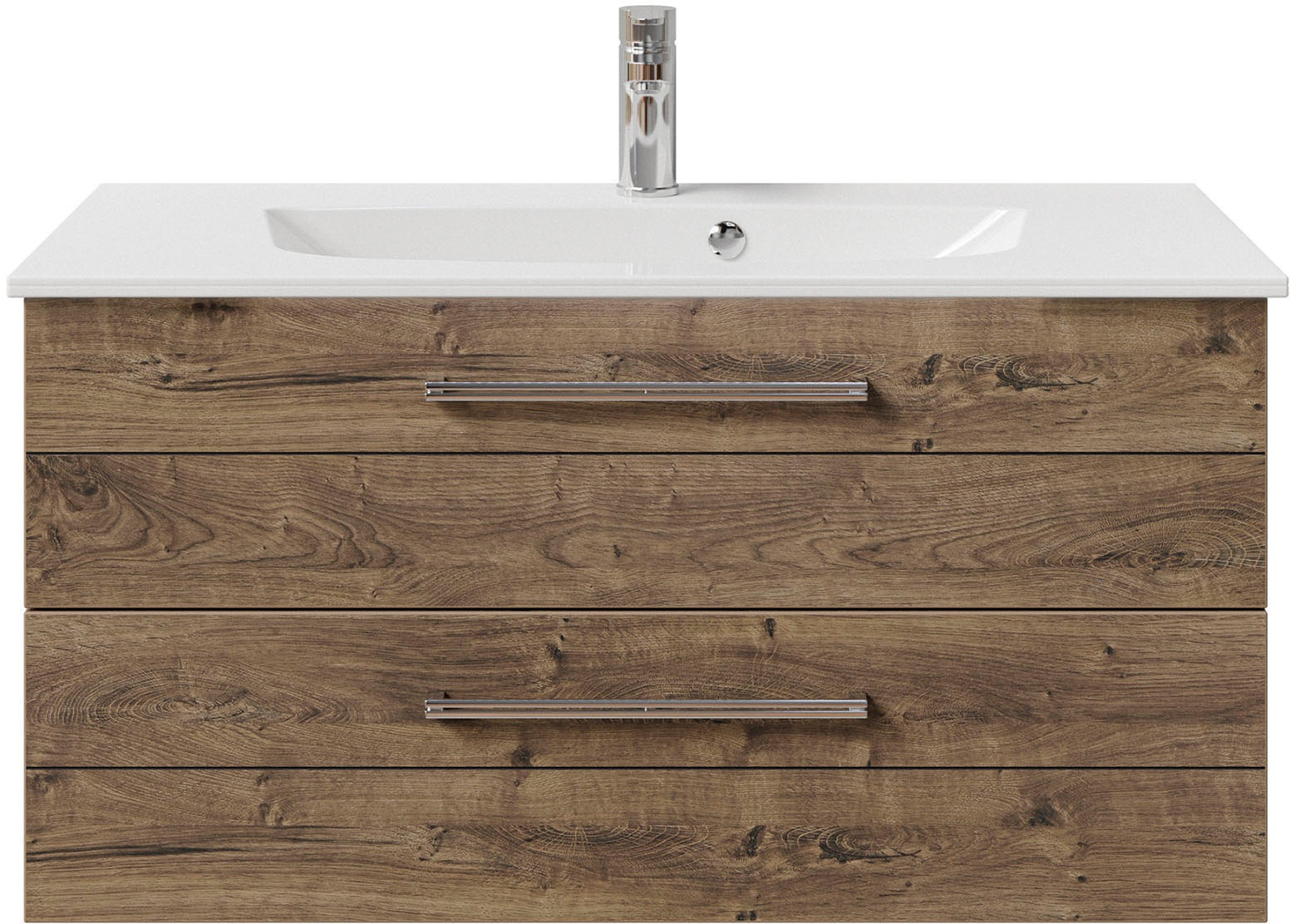 Saphir Waschtisch »Serie 6025 Mineralmarmor-Waschtisch mit Unterschrank, 97 cm breit«, Waschplatz mit 2 Schubladen, hängend, verschiedene Ausführungen