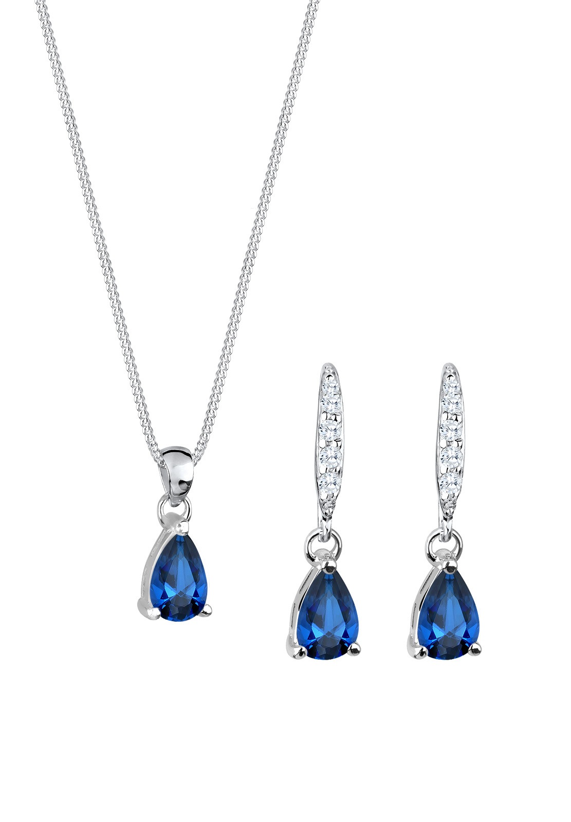 Elli Ohrring und Ketten Set »Schmuckset Tropfen Zirkonia Synthetischer Saphir Blau 925 Sterling Silber«