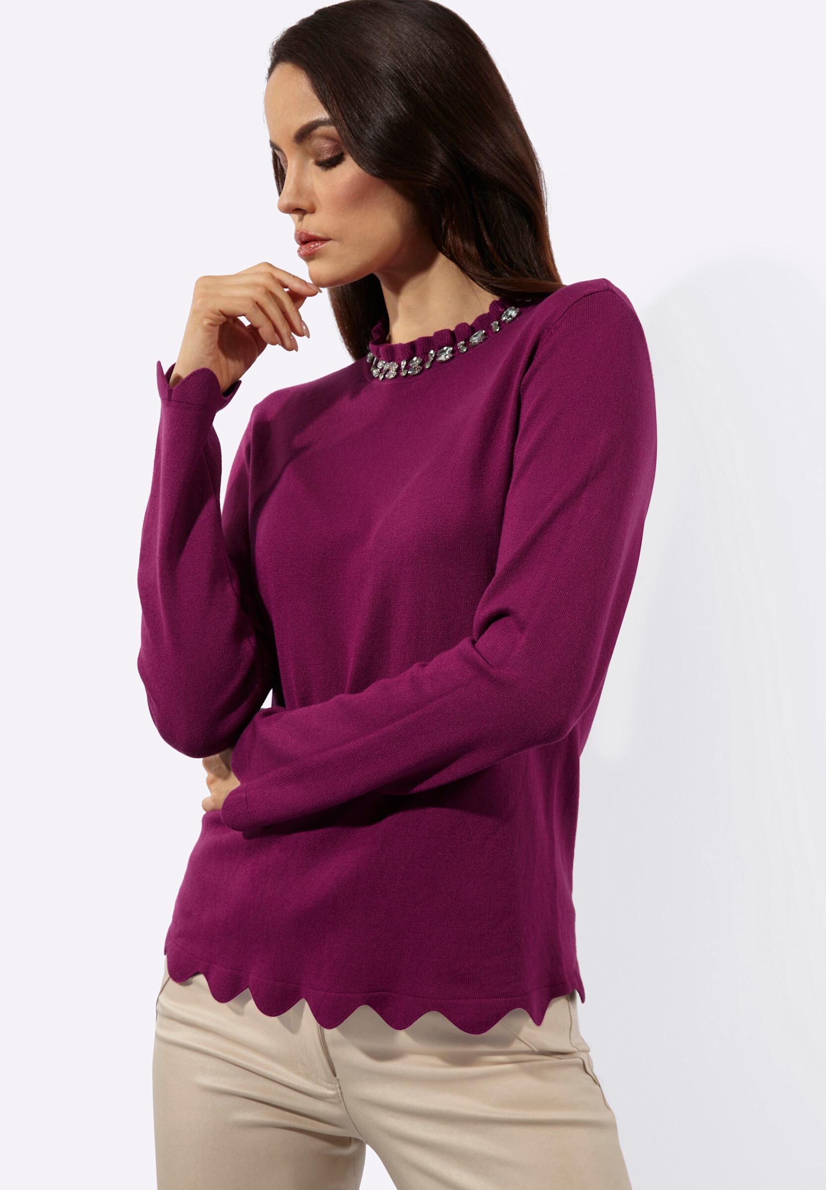 creation L Strickpullover »Pullover Langarm-Pullover mit Glitzersteinchen«