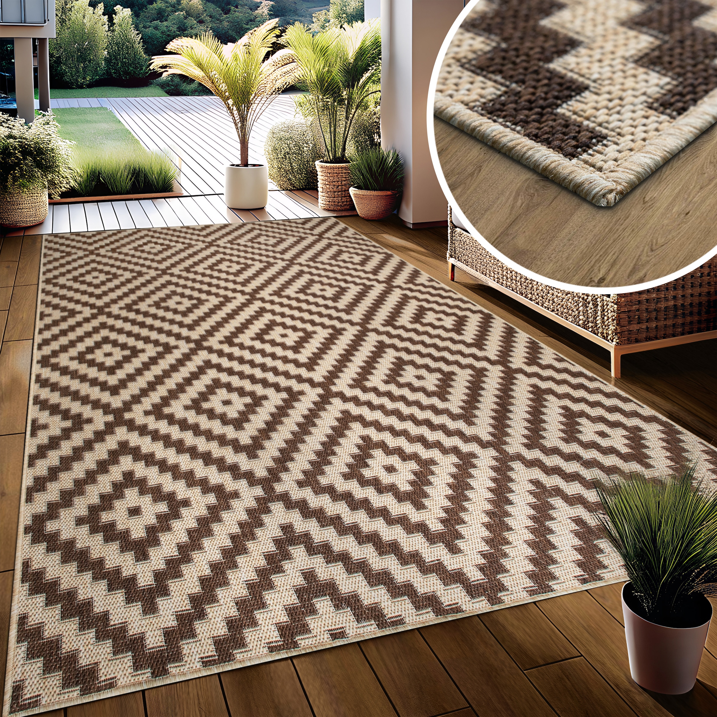 OTTO home Teppich »Cordoba auch als Läufer erhältlich« rechteckig 3 mm Höhe In- und Outdoor geeignet, Sisal-Optik, Wetterfest & UV-beständig, Boho