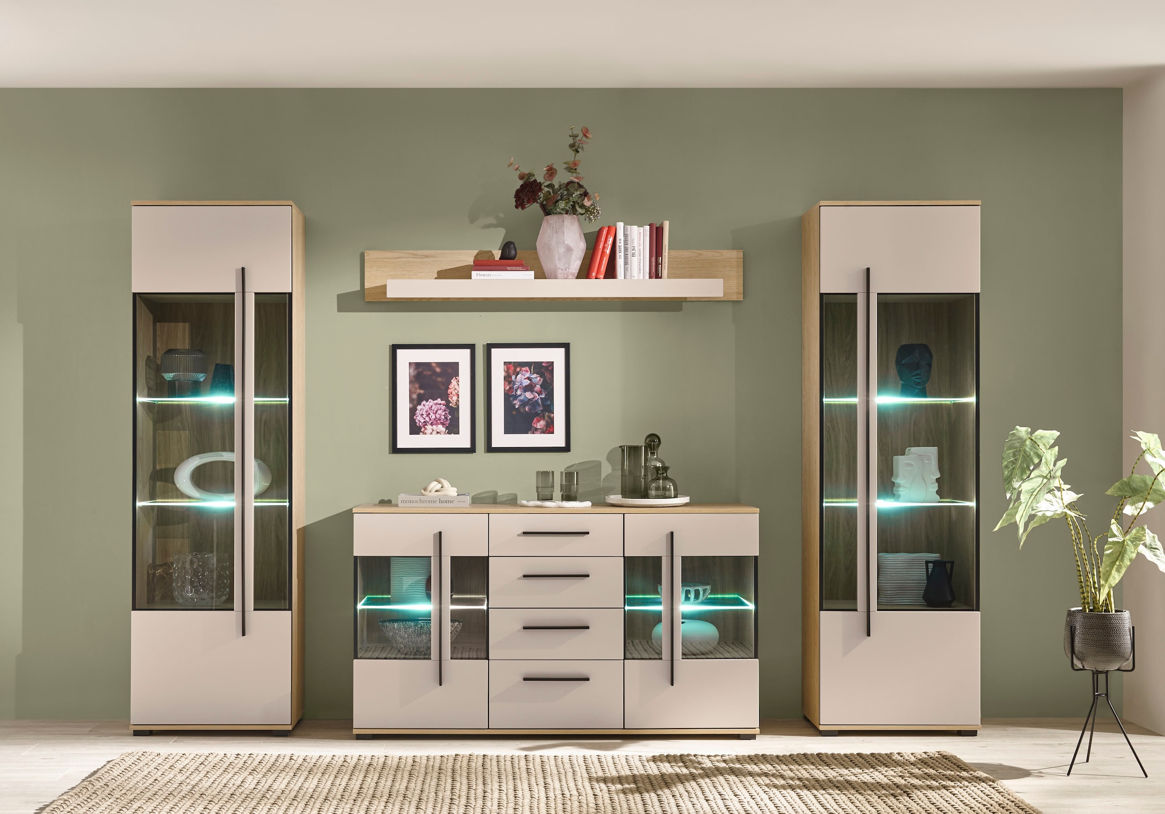 Home affaire Wohnwand »Cantara, Anbauwand, Wohnzimmer-Set, in Eiche Evoke, Weiß oder Kaschmir« Set, 4 Stk. tlg.