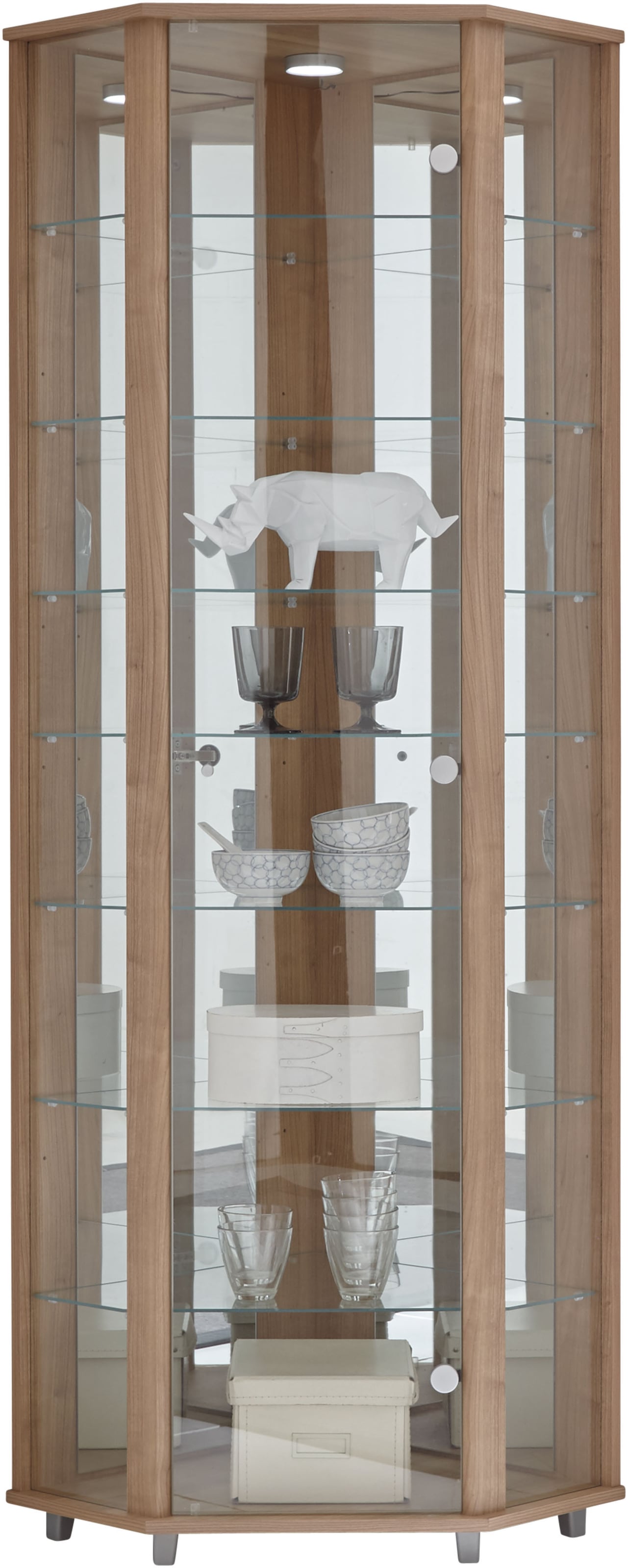fif möbel Eckvitrine »TRIO Höhe ca. 172 cm, ink. Beleuchtung«, Eckvitrine/Glasvitrine 1x Glastür, perfekt für Sammler, Sammlervitrine