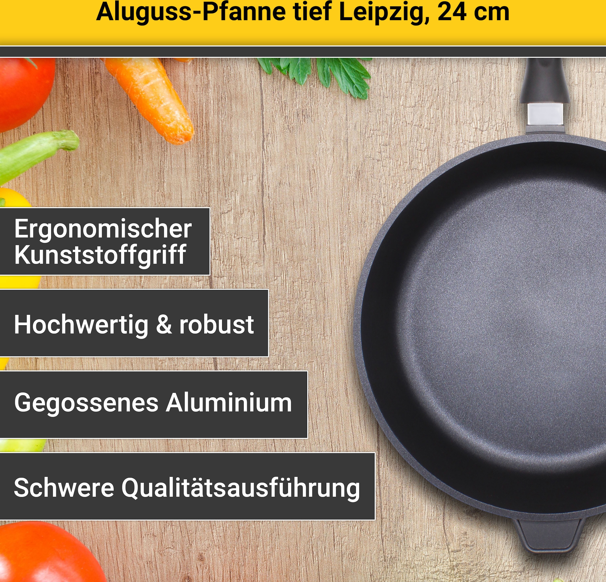 Krüger Bratpfanne »Aluguss Pfanne tief LEIPZIG«, Aluminiumguss, (1 tlg.), hochwertige Antihaft-Versiegelung, tiefe Ausführung
