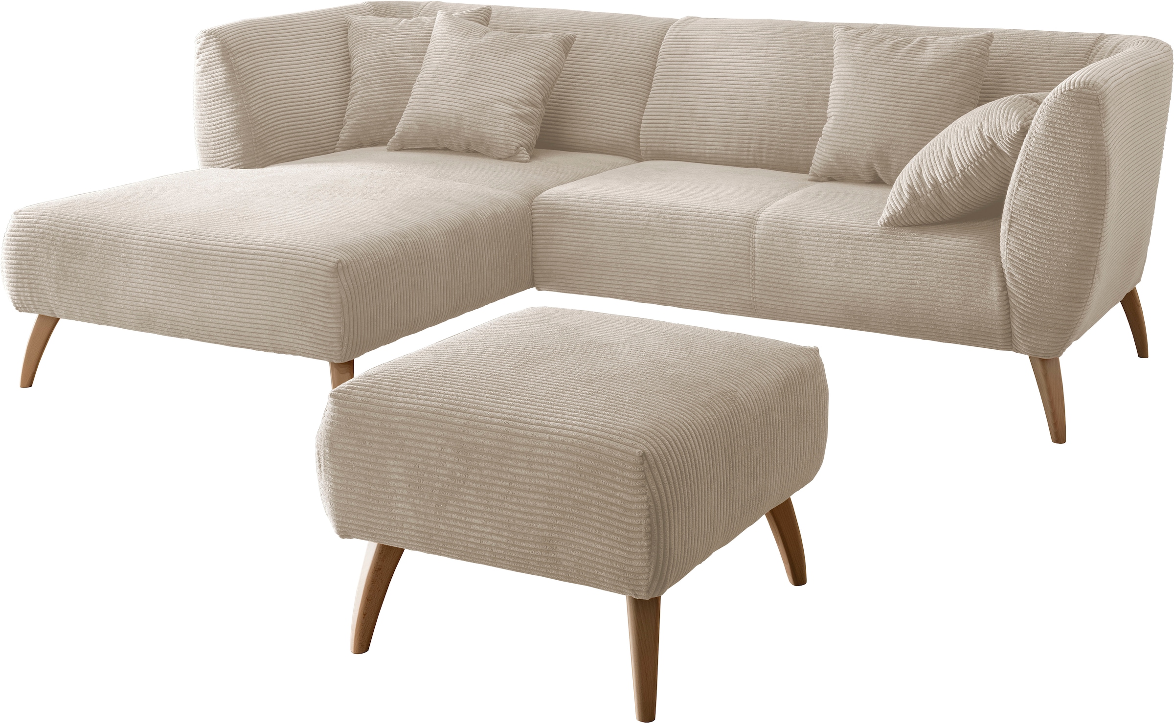 INOSIGN Ecksofa »Colori L-Form«, Holzfußfarbe wählbar, inkl. 4x Zierkissen