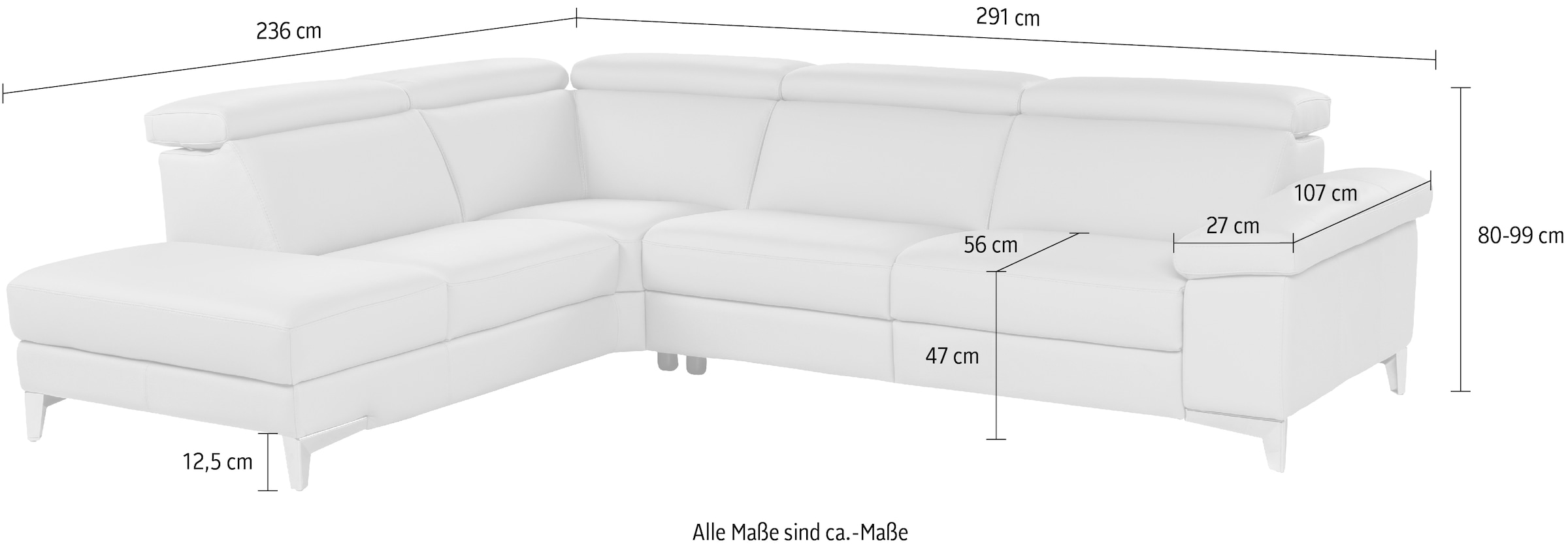 CALIA ITALIA Ecksofa »Nove, erstklassiger Sitzkomfort, mit tollen Komfortfunktionen, L-Form«, mit Kopf- und elektrischer Relaxfunktion, in Leder